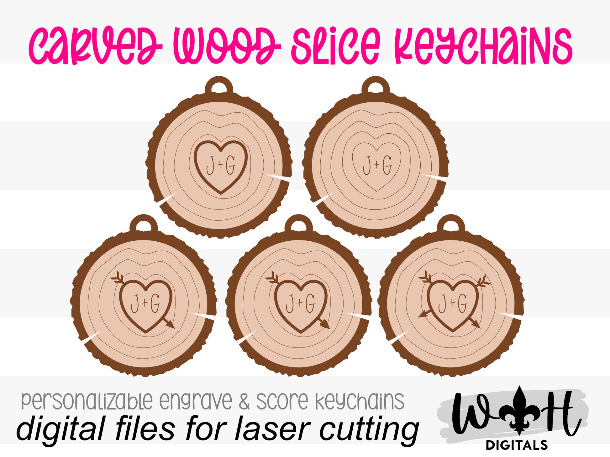 Couples Carved Wood Slice Keychain Set For Valentine's Day - His and Her Personalized Gifts - Digital SVG Cut Files For Glowforge Lasers