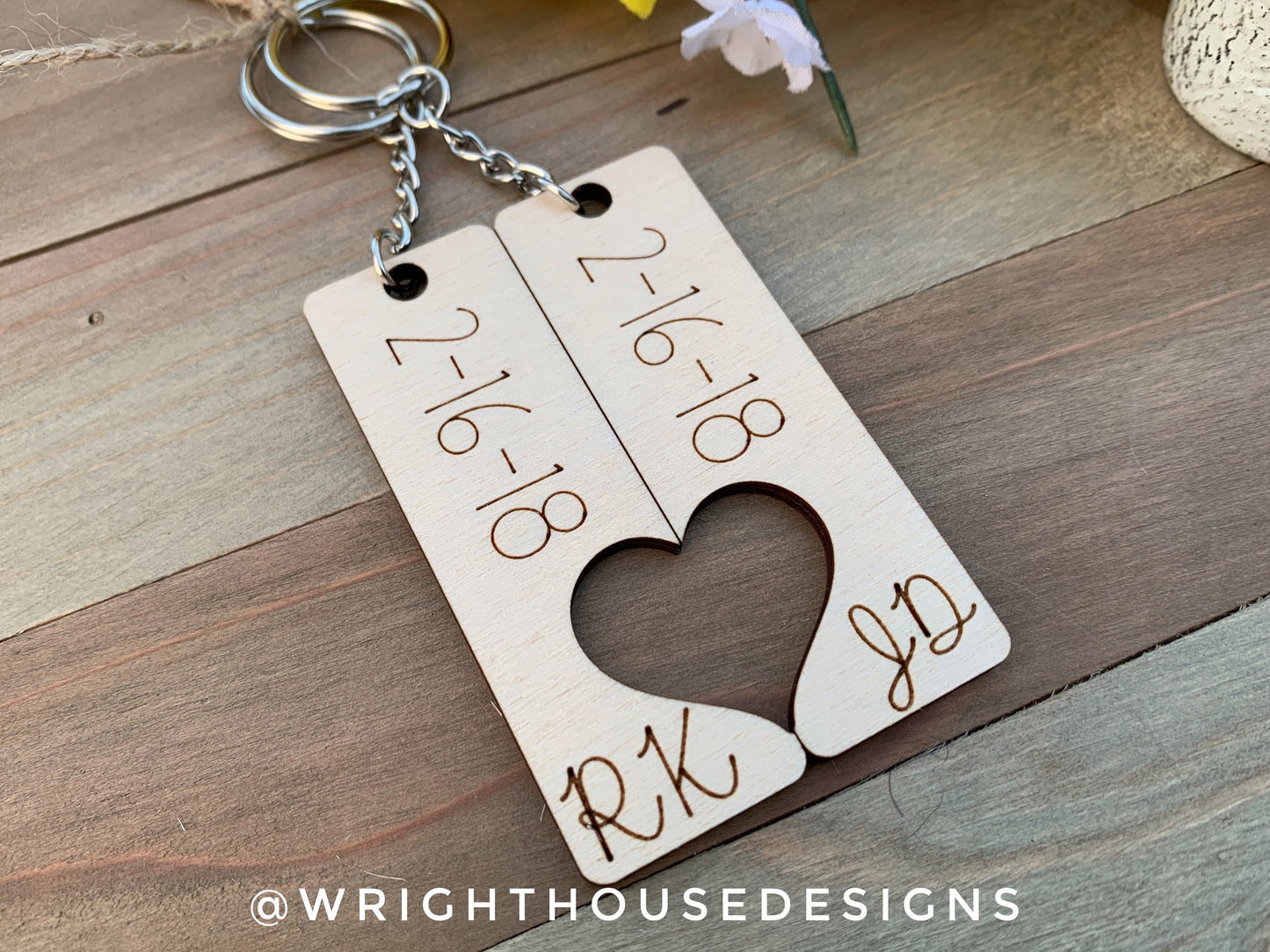 Couples Interlocking Heart Keychains For Valentine's Day - His and Her Personalized Gifts - Digital SVG Cut Files For Glowforge Lasers