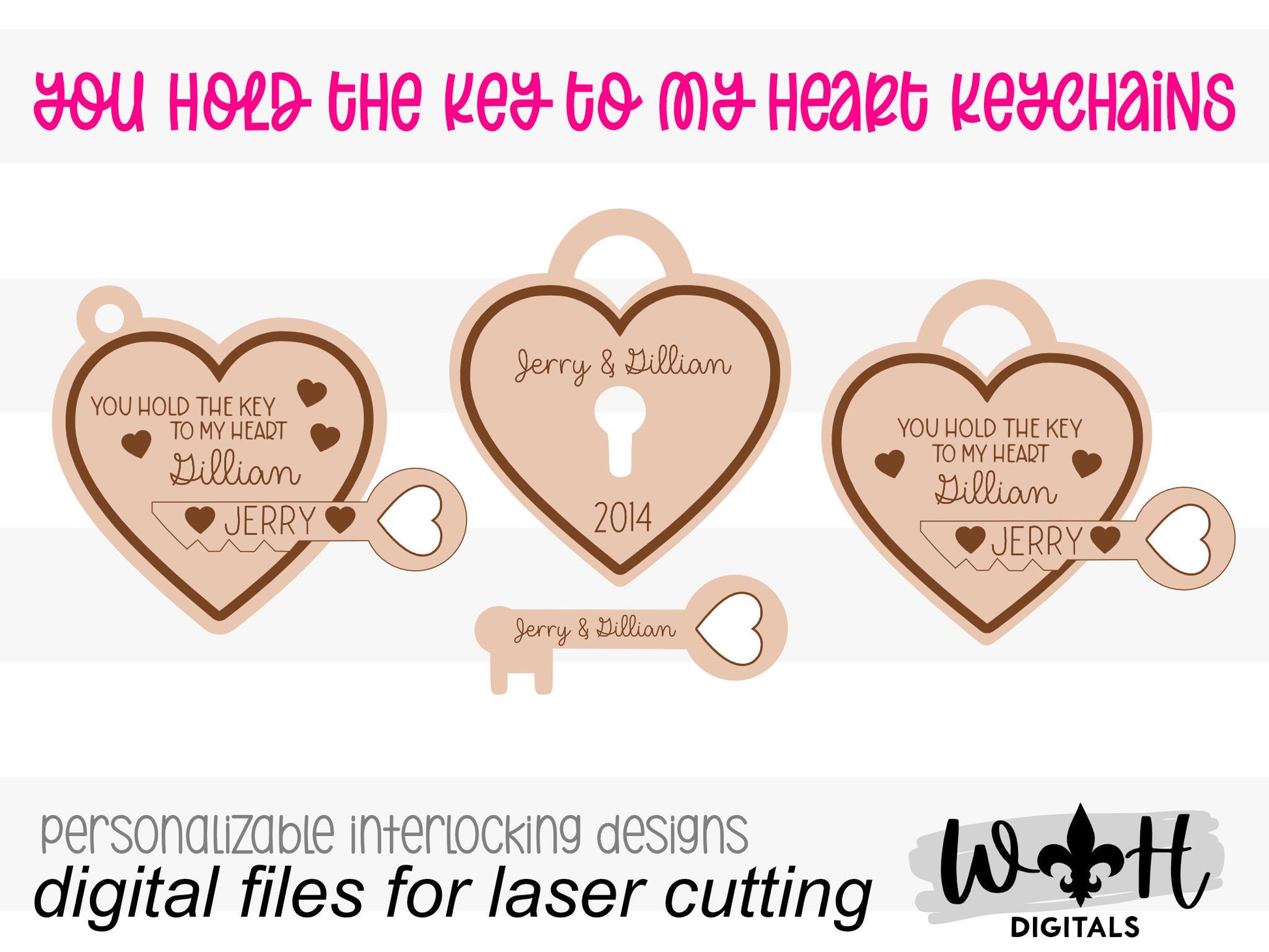 You Hold The Key To My Heart Interlocking Keychain Set - Personalizable Valentine's Day Gifts - Digital SVG Cut Files For Glowforge Lasers