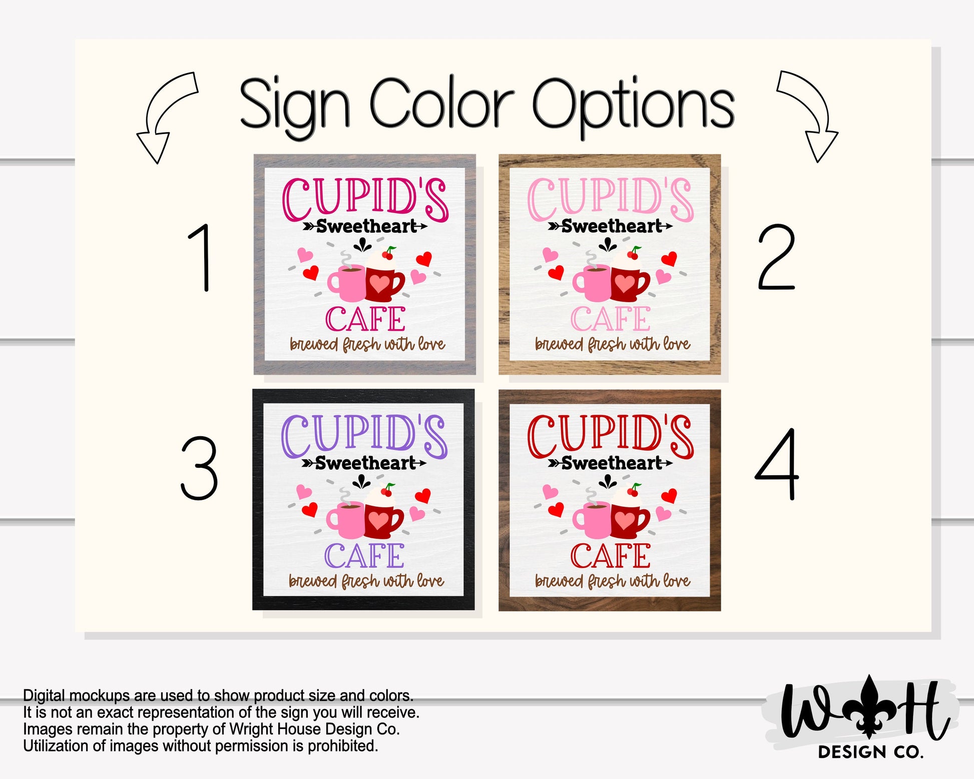 Cupid's Sweetheart Cafe, Brewed With Love - Valentine’s Day Console Table and Coffee Bar Sign - Spring Seasonal Wooden Framed Wall Art