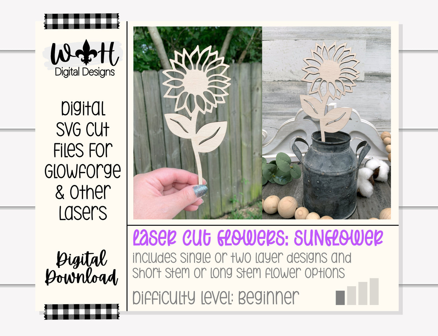 Sunflower Wooden Laser Cut Flowers - Simple Diy Florals For Bouquets - Files for Sign Making - SVG Cut File For Glowforge - Digital File