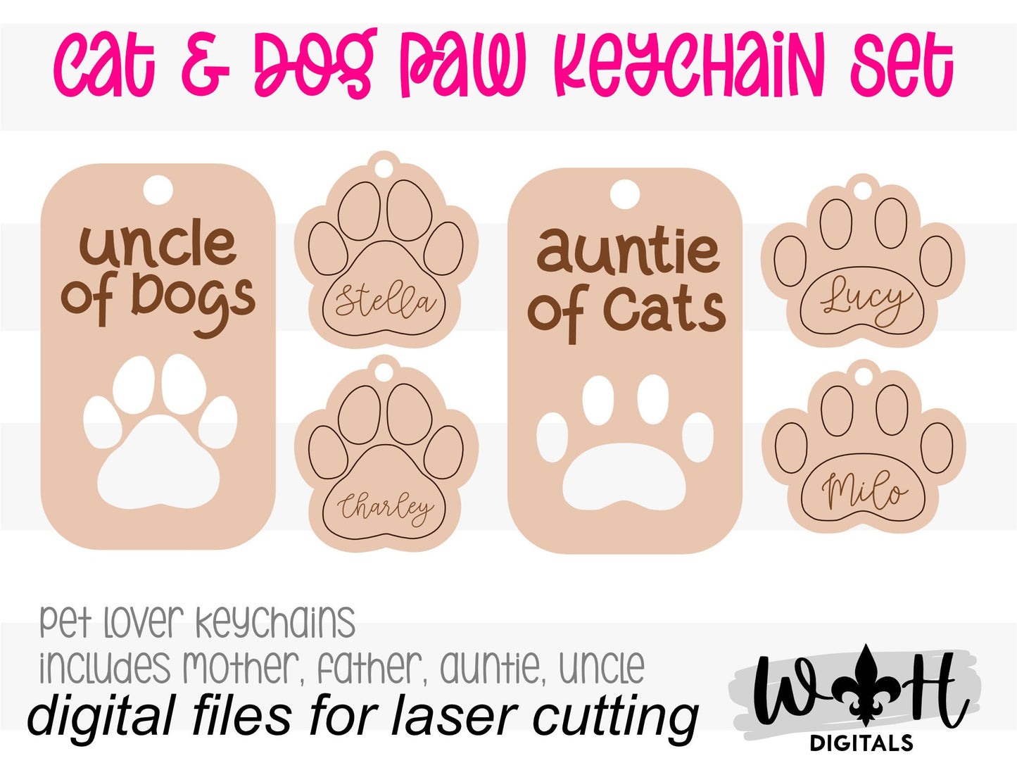 Cat and Dog Paw Keychains For Valentine's Day - Gift For Pet Lovers - Mom, Dad, Auntie, Uncle - Digital SVG Cut Files For Glowforge Lasers