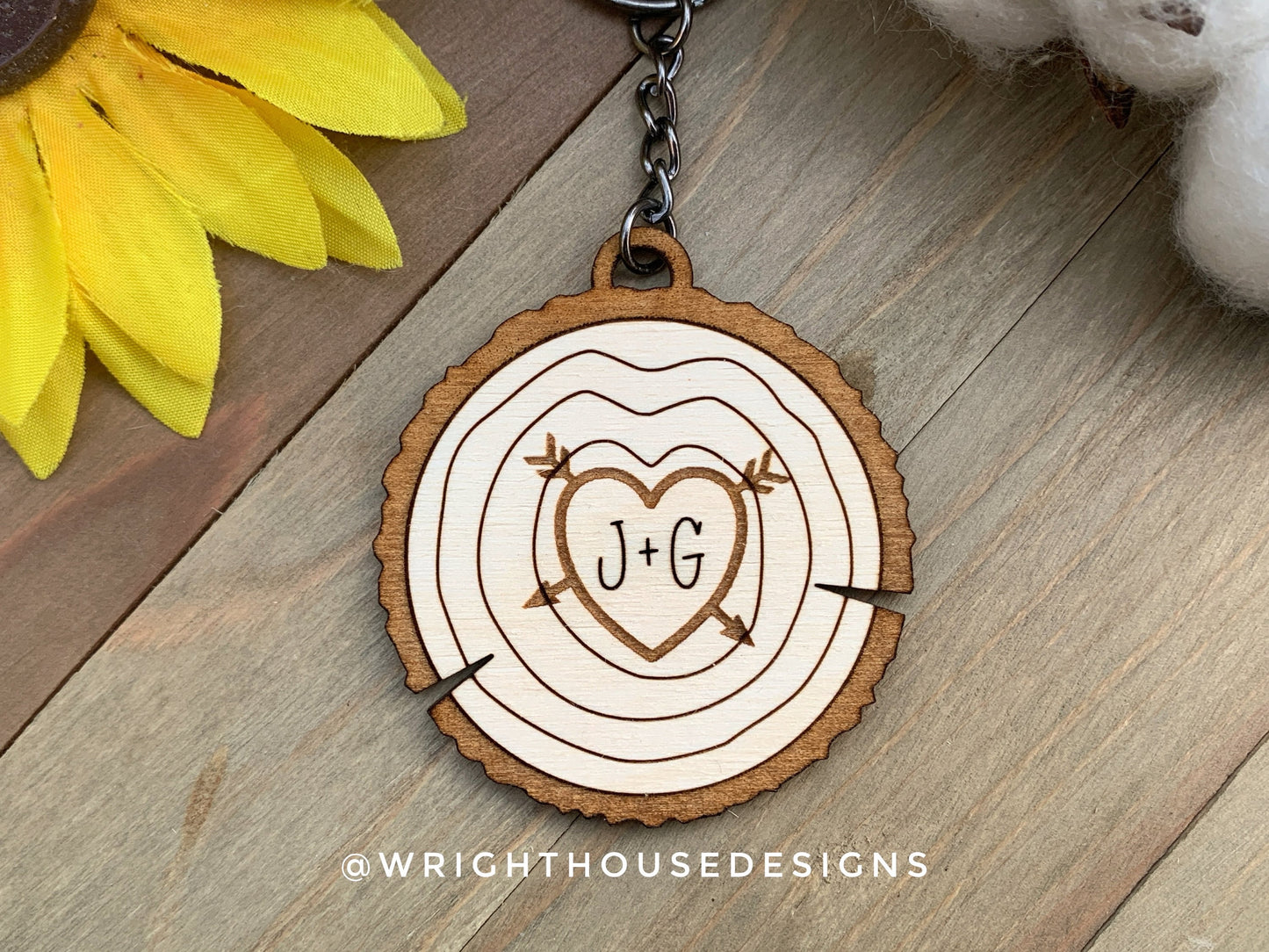 Couples Carved Wood Slice Keychain Set For Valentine's Day - His and Her Personalized Gifts - Digital SVG Cut Files For Glowforge Lasers