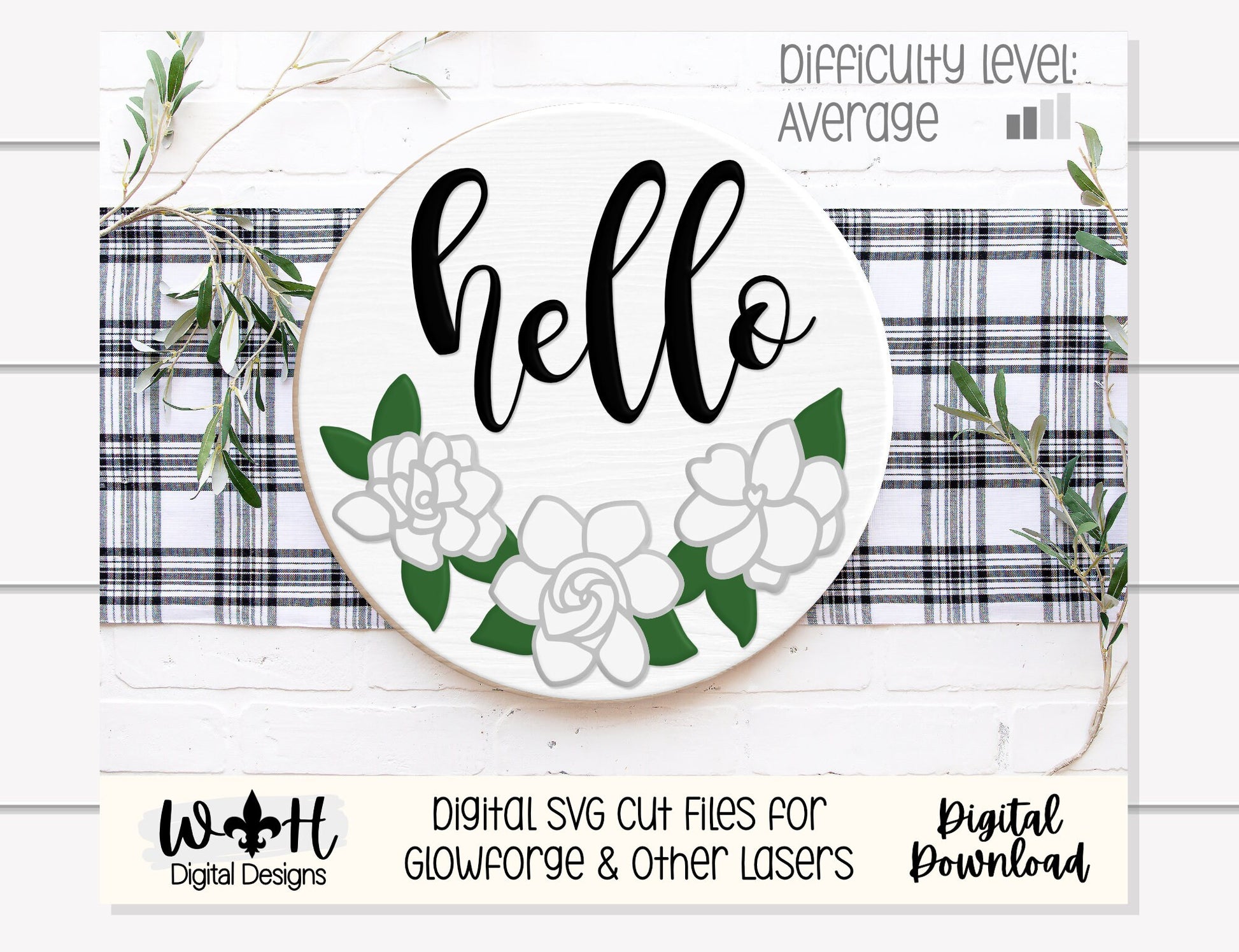 Southern Spring Gardenia Flower Shelf Sitter - Seasonal Sign Making and DIY Kits - Cut File For Glowforge Lasers - Digital SVG File