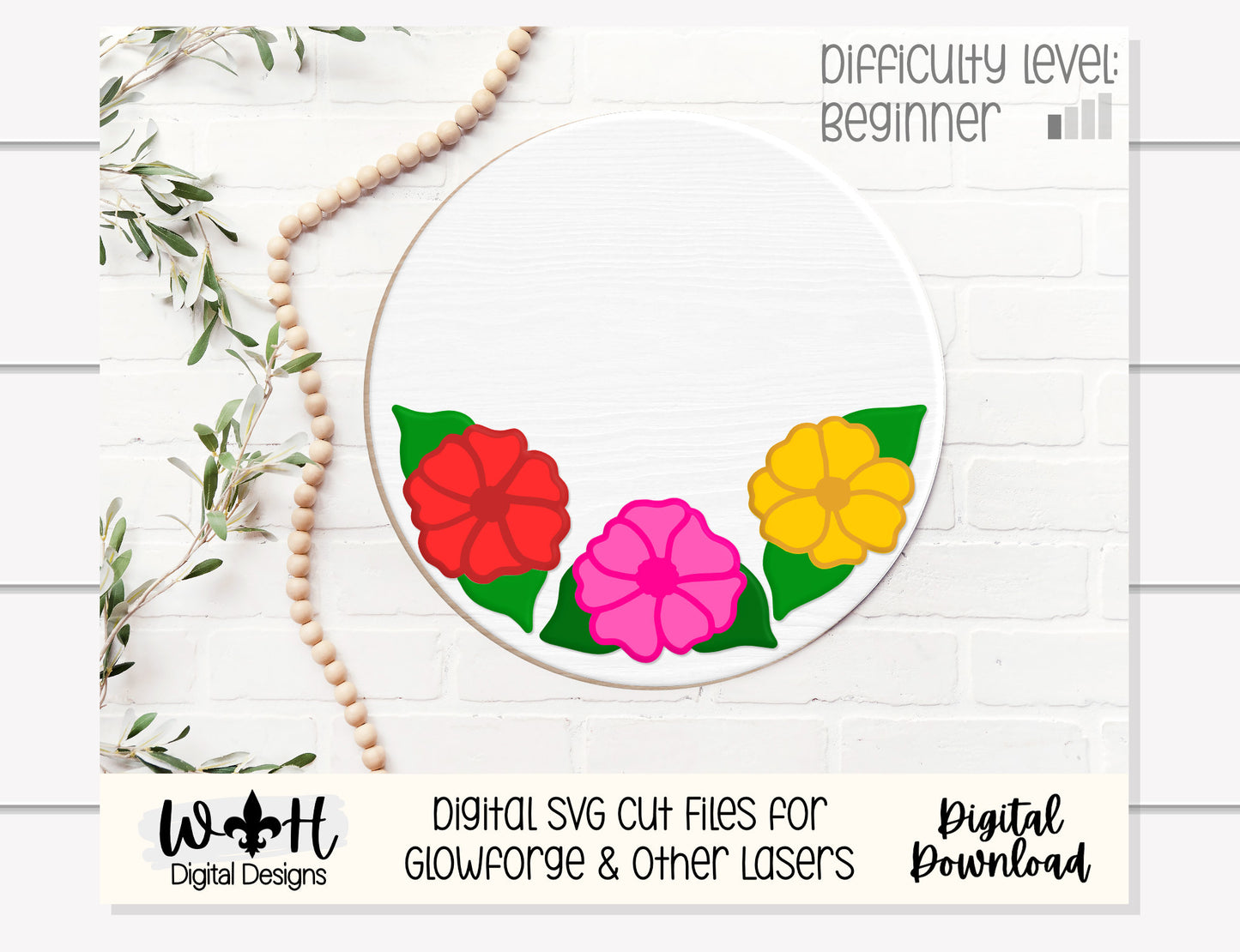 Impatiens Simple Floral Shelf Sitter Sign - Round Sign Making and DIY Kits - Beginner Cut File For Glowforge Lasers - Digital SVG File