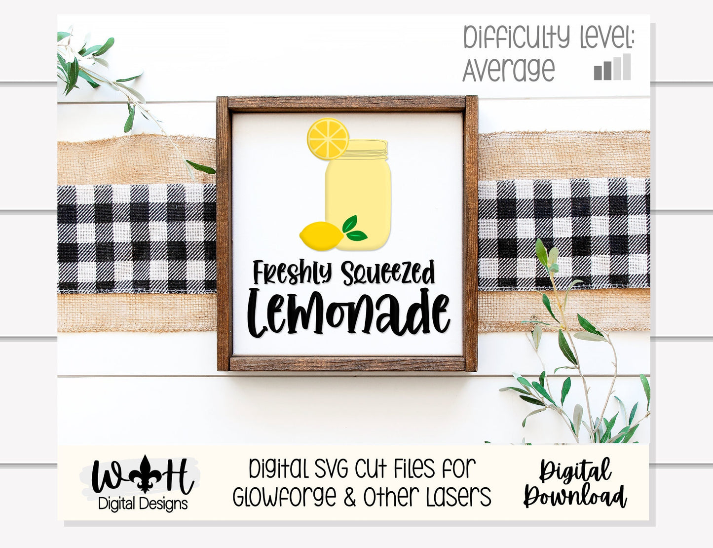 Mason Jar Freshly Squeezed Lemonade Shelf Sitter Round - Farmhouse Sign Making and DIY Kits - Cut File For Glowforge - Digital SVG File