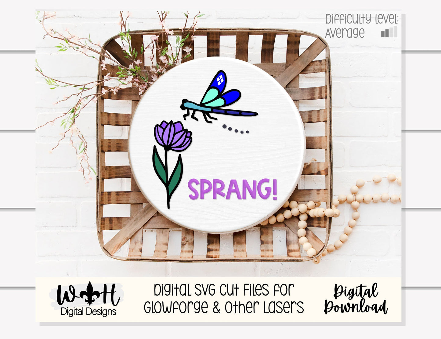 Spring Tulip Butterfly Bumble Bee Dragonfly Door Hanger - Floral Sign Making and DIY Kits - Cut File For Glowforge Laser - Digital SVG File