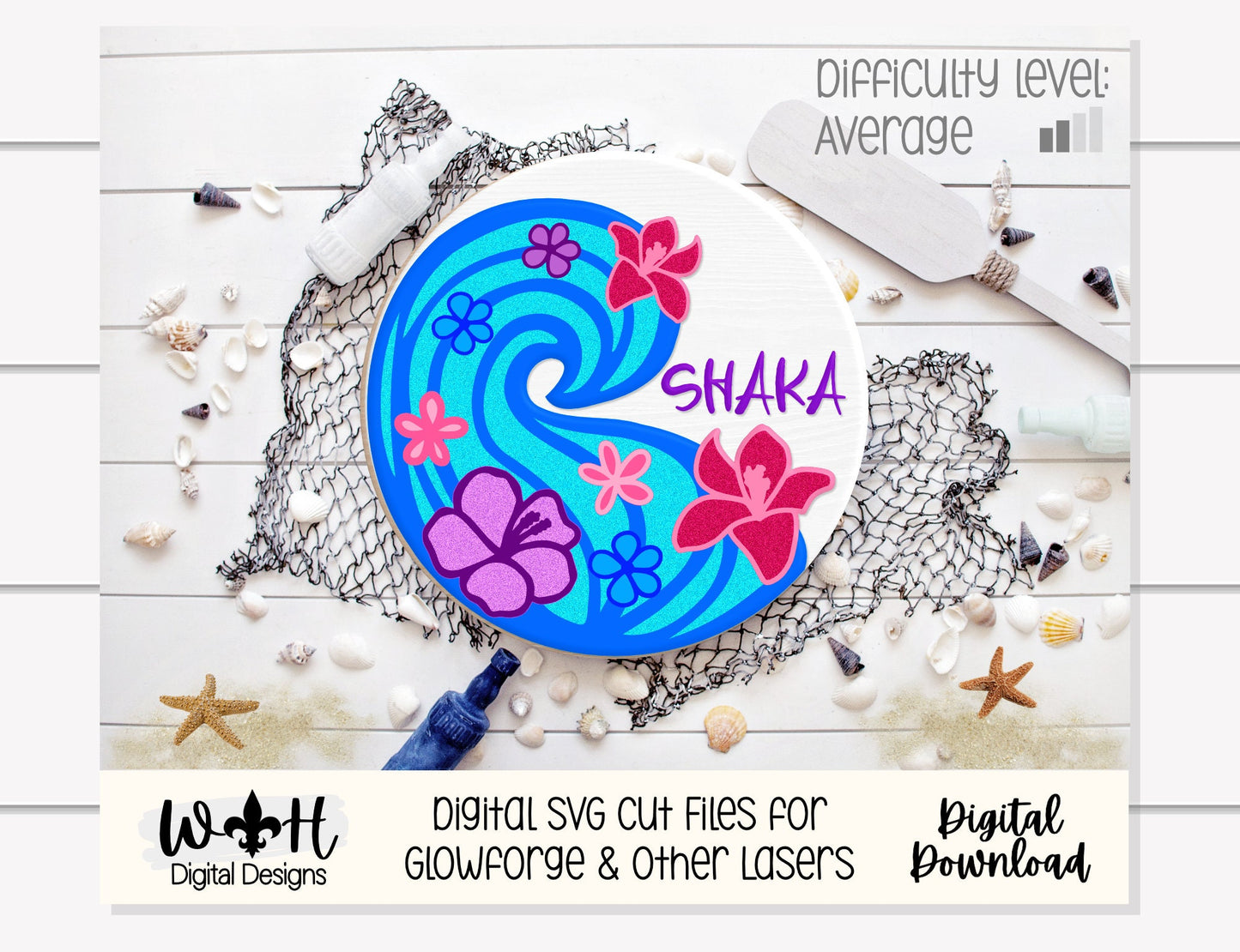 Shaka Tropical Waves Hibiscus Door Hanger - Summer Floral Sign Making and DIY Kits - Cut File For Glowforge Laser - Digital SVG File