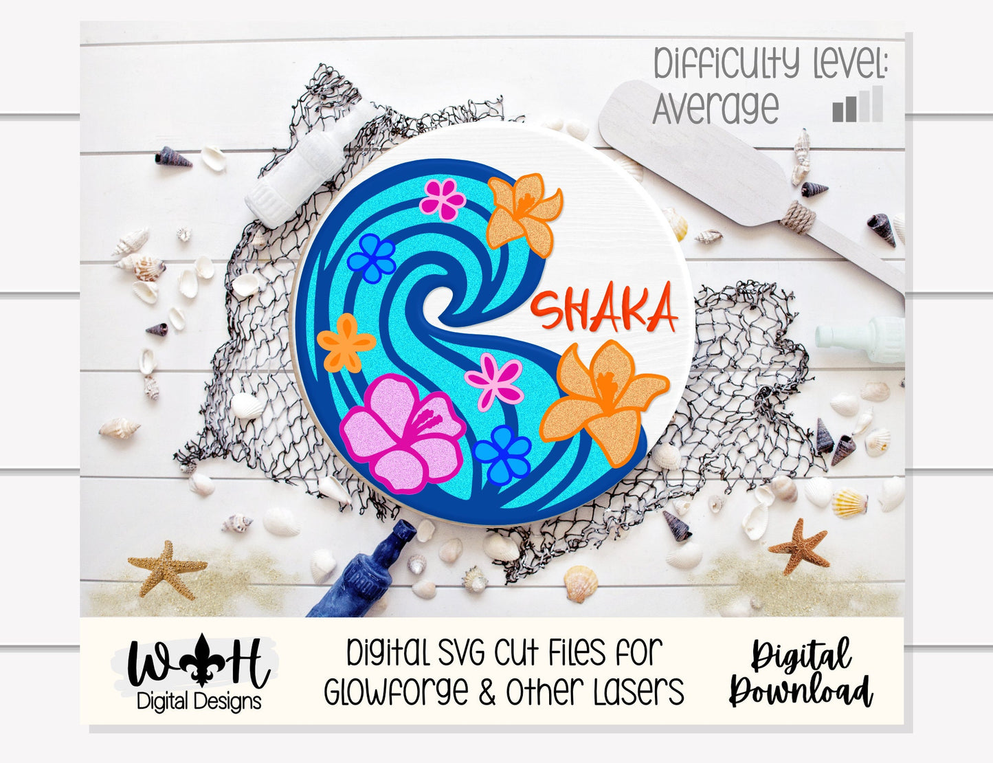 Shaka Tropical Waves Hibiscus Door Hanger - Summer Floral Sign Making and DIY Kits - Cut File For Glowforge Laser - Digital SVG File