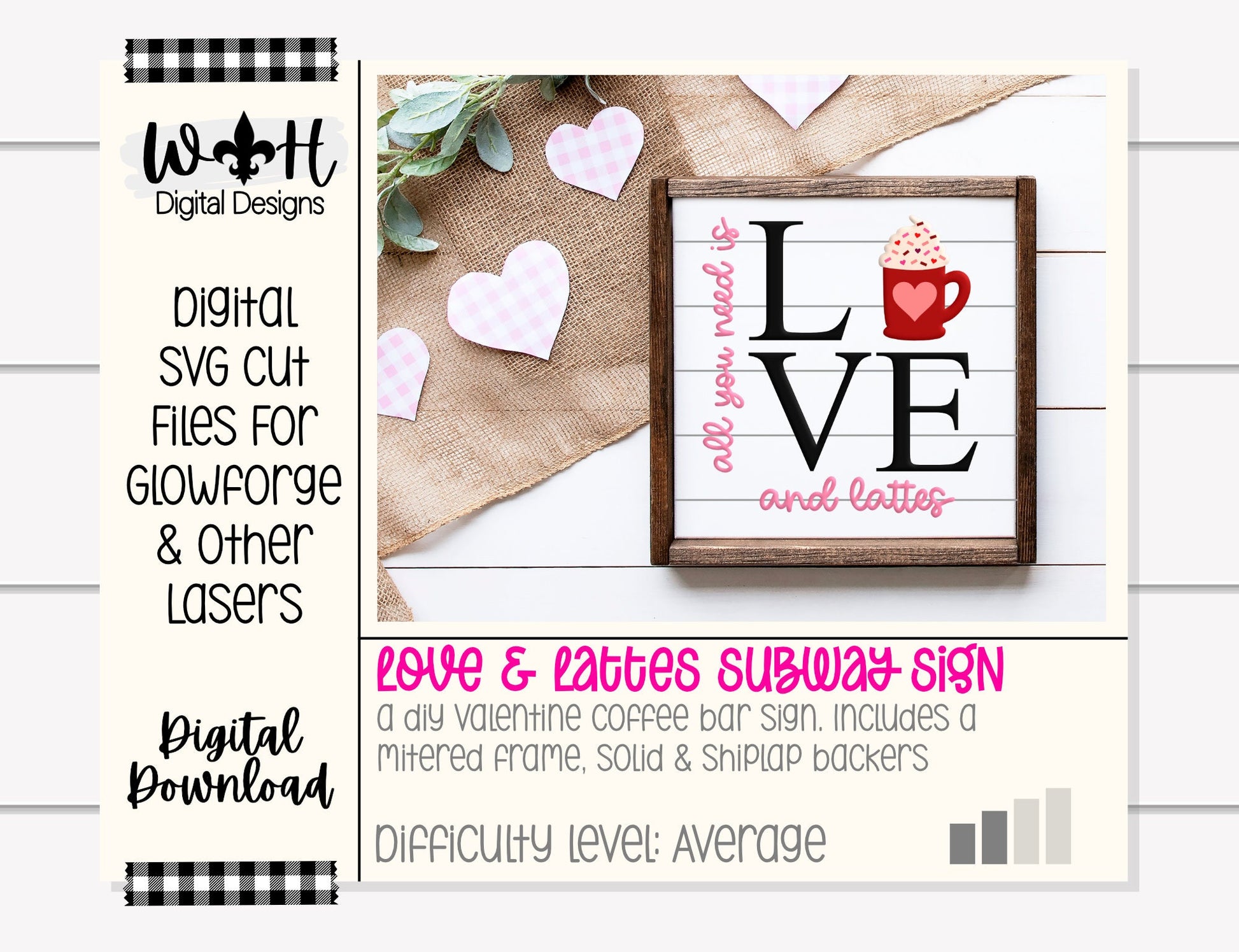 Valentine’s Day Love and Lattes - Subway Coffee Bar Framed Sign - Files for Sign Making - SVG Cut File For Glowforge - Digital File