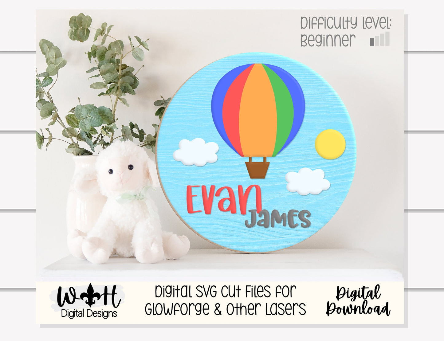 Hot Air Balloon Baby Nursery Round - Sign Making Home Decor and DIY Kits - Cut File For Glowforge Lasers - Digital SVG File