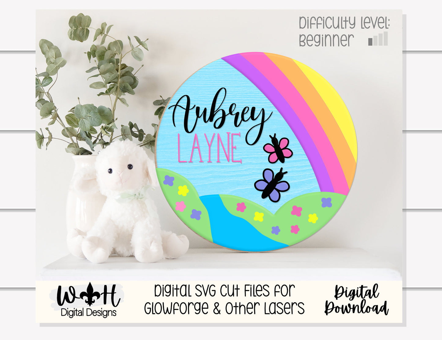 Springtime Butterfly Valley Baby Girl Nursery Round - Sign Making Home Decor and DIY Kits - Cut File For Glowforge Lasers - Digital SVG File