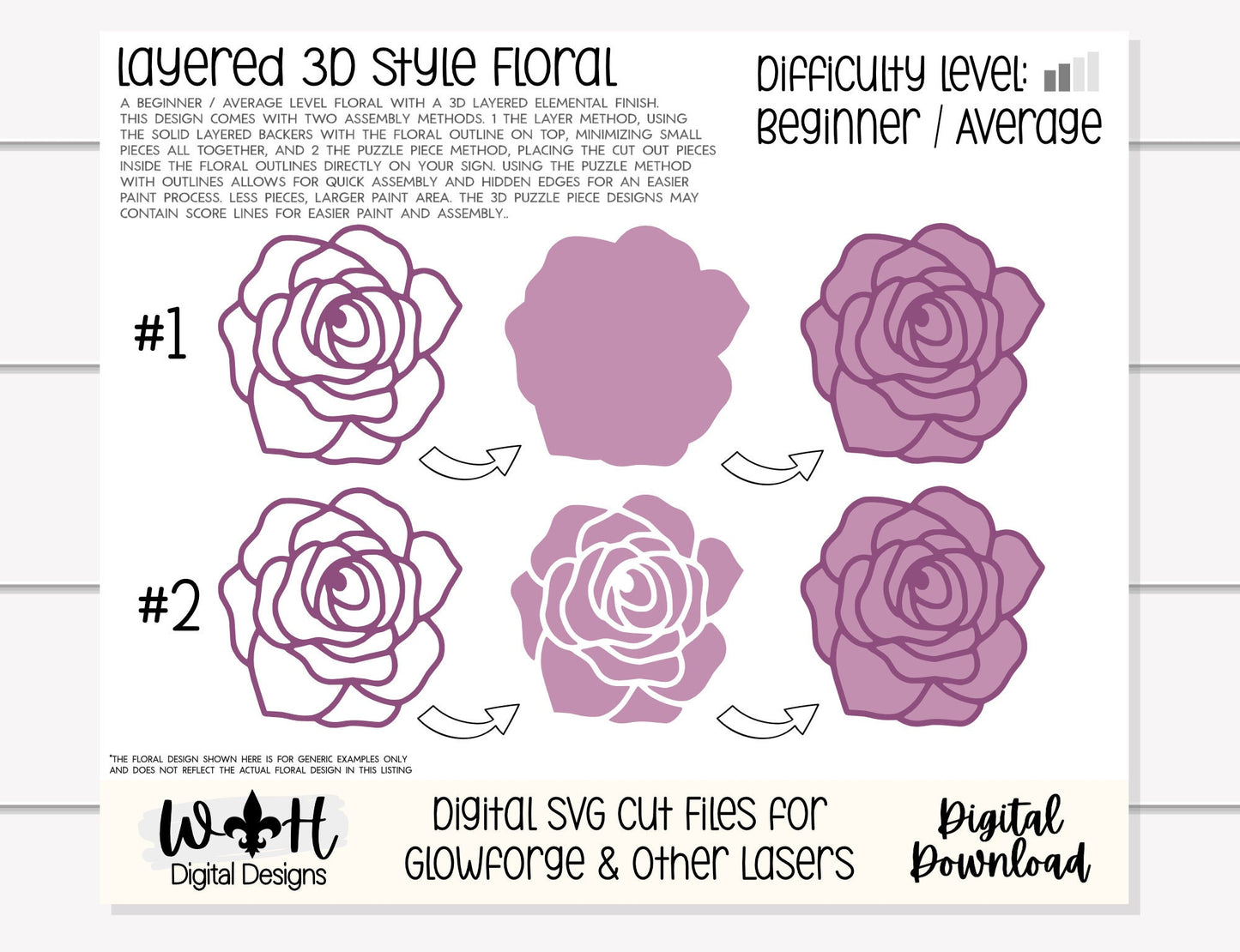 Lily and Rose Outline Floral - Spring Door Hanger - Flowers For Sign Making and DIY Kits - Cut File For Glowforge Laser - Digital SVG File