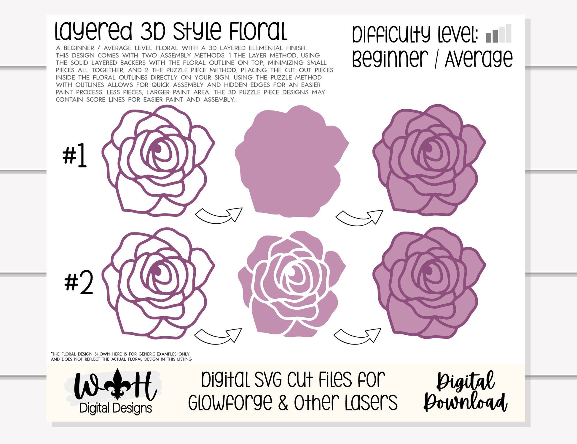 Thin Double Roses Door Hanger - Spring Floral For Sign Making and DIY Kits - Single Line Cut File For Glowforge Laser - Digital SVG File