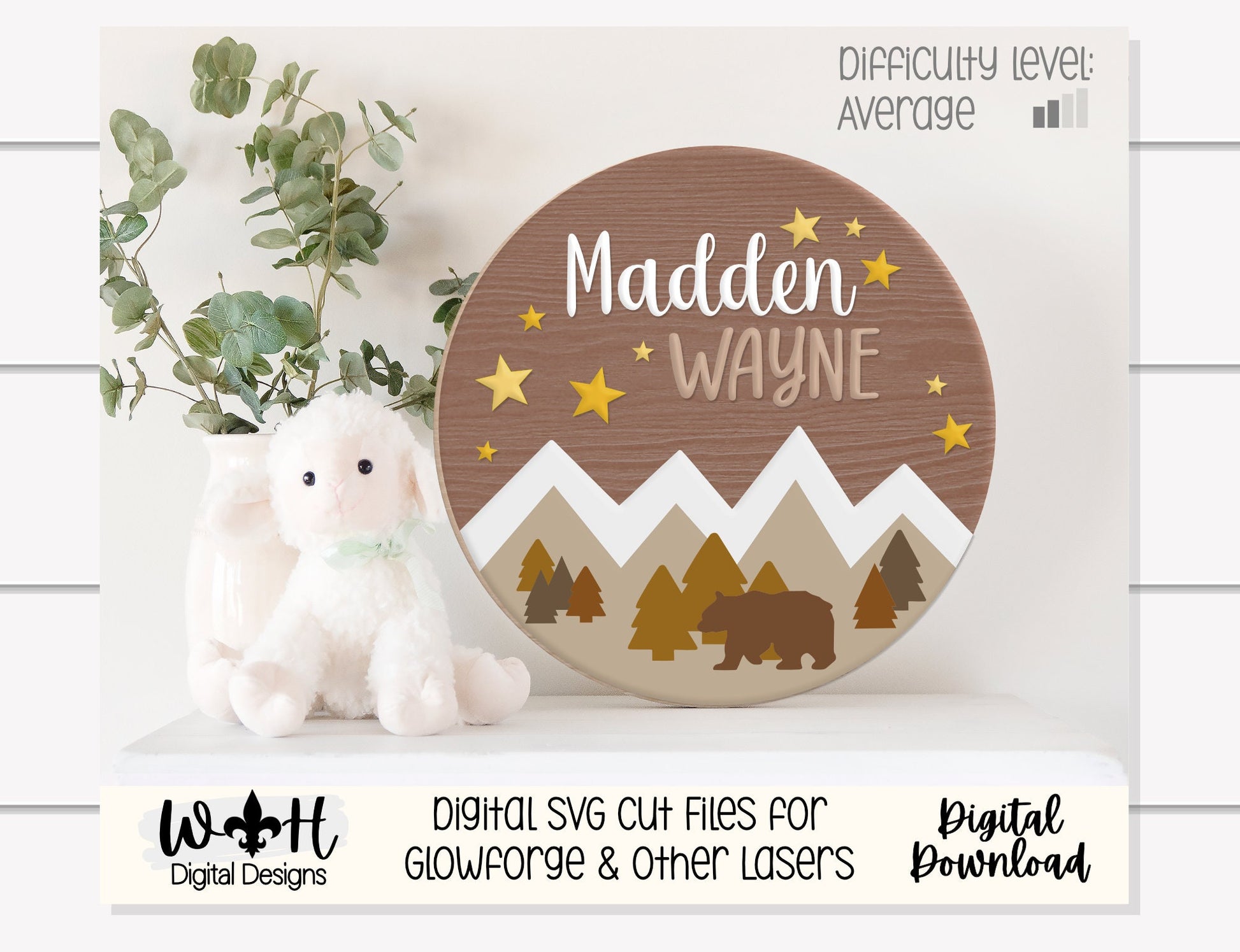 Bear Mountain Woodland Baby Nursery Round - Sign Making Home Decor and DIY Kits - Cut File For Glowforge Lasers - Digital SVG File