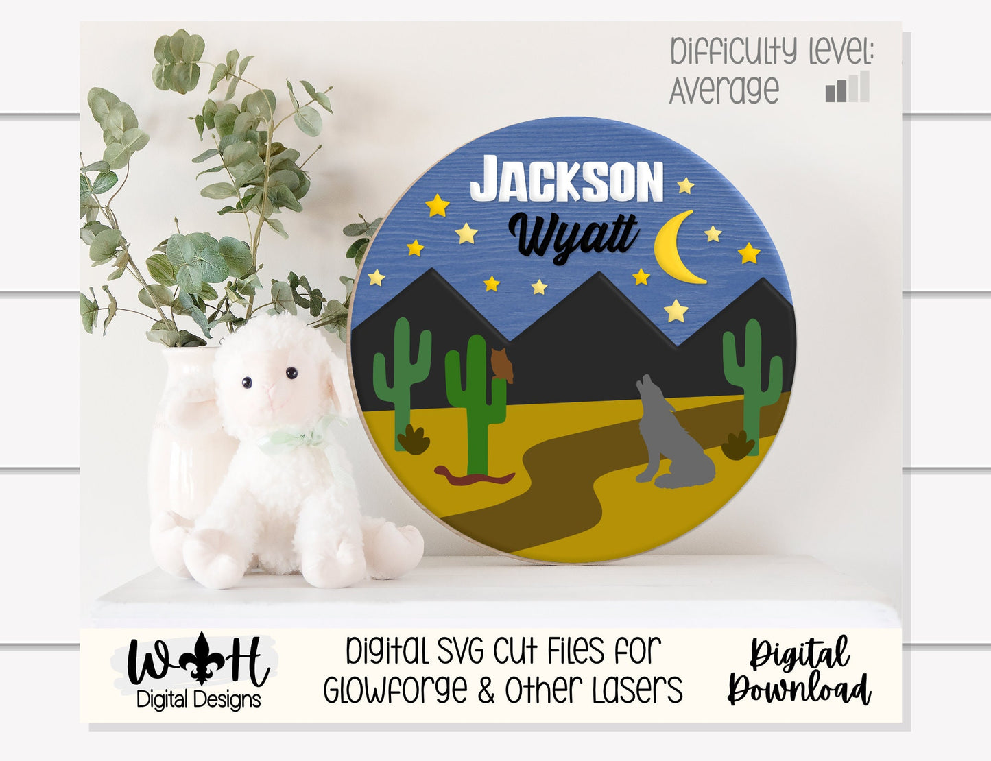 The Desert At Night Baby Boy Nursery Round - Sign Making Home Decor and DIY Kits - Cut File For Glowforge Lasers - Digital SVG File