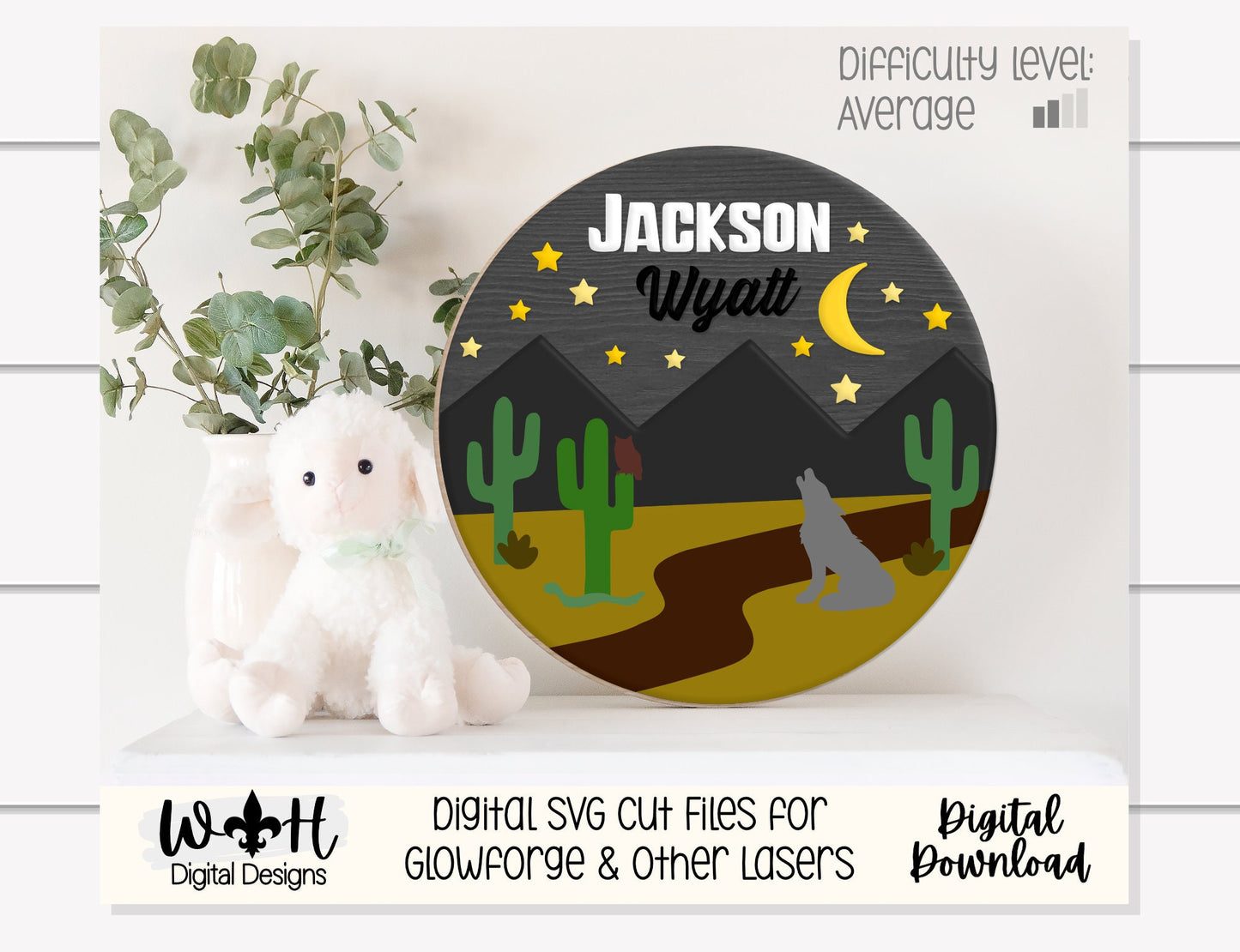 The Desert At Night Baby Boy Nursery Round - Sign Making Home Decor and DIY Kits - Cut File For Glowforge Lasers - Digital SVG File