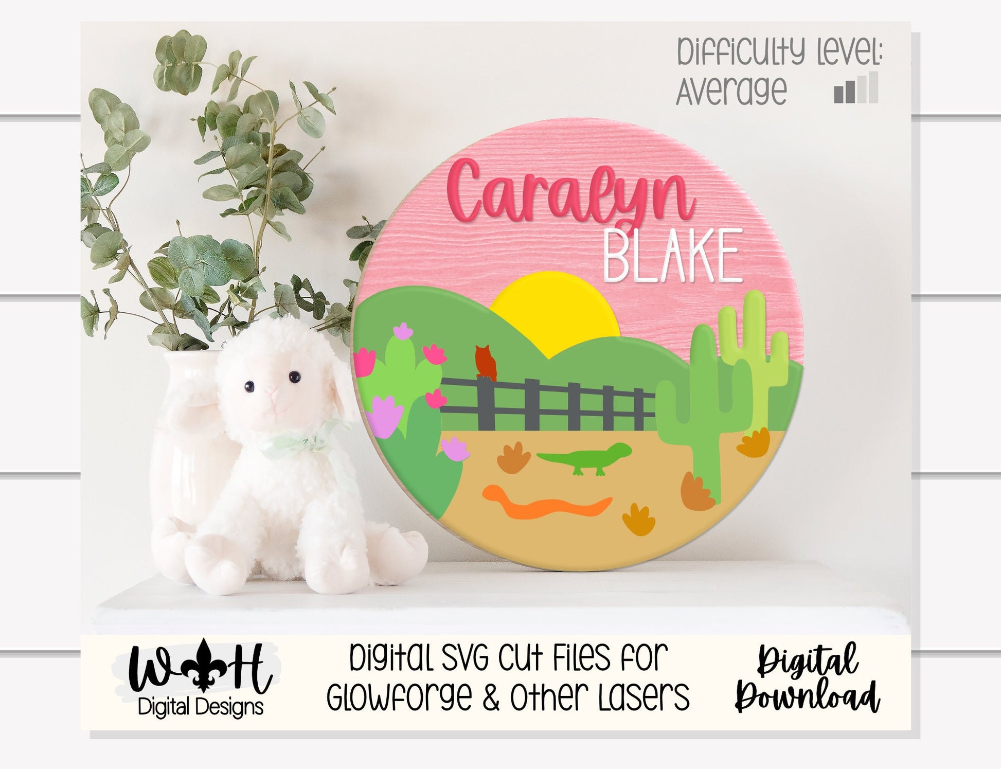 The Desert At Sundown - Baby Girl Nursery Round - Sign Making Home Decor and DIY Kits - Cut File For Glowforge Lasers - Digital SVG File