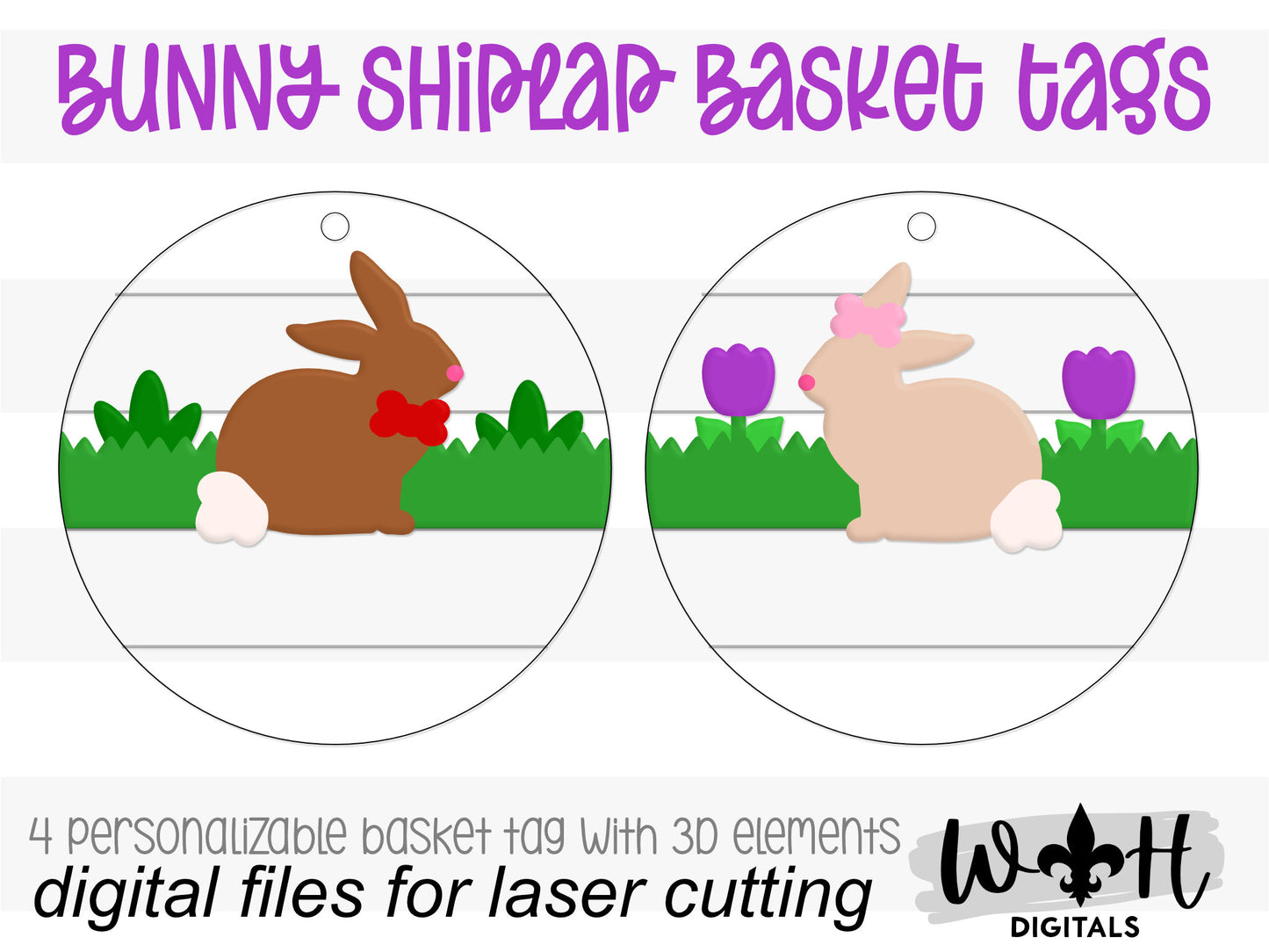 Easter Bunny Personalized Shiplap Basket Tags - Seasonal Tiered Tray Decor and DIY Kits - Cut File For Glowforge Lasers - Digital SVG File