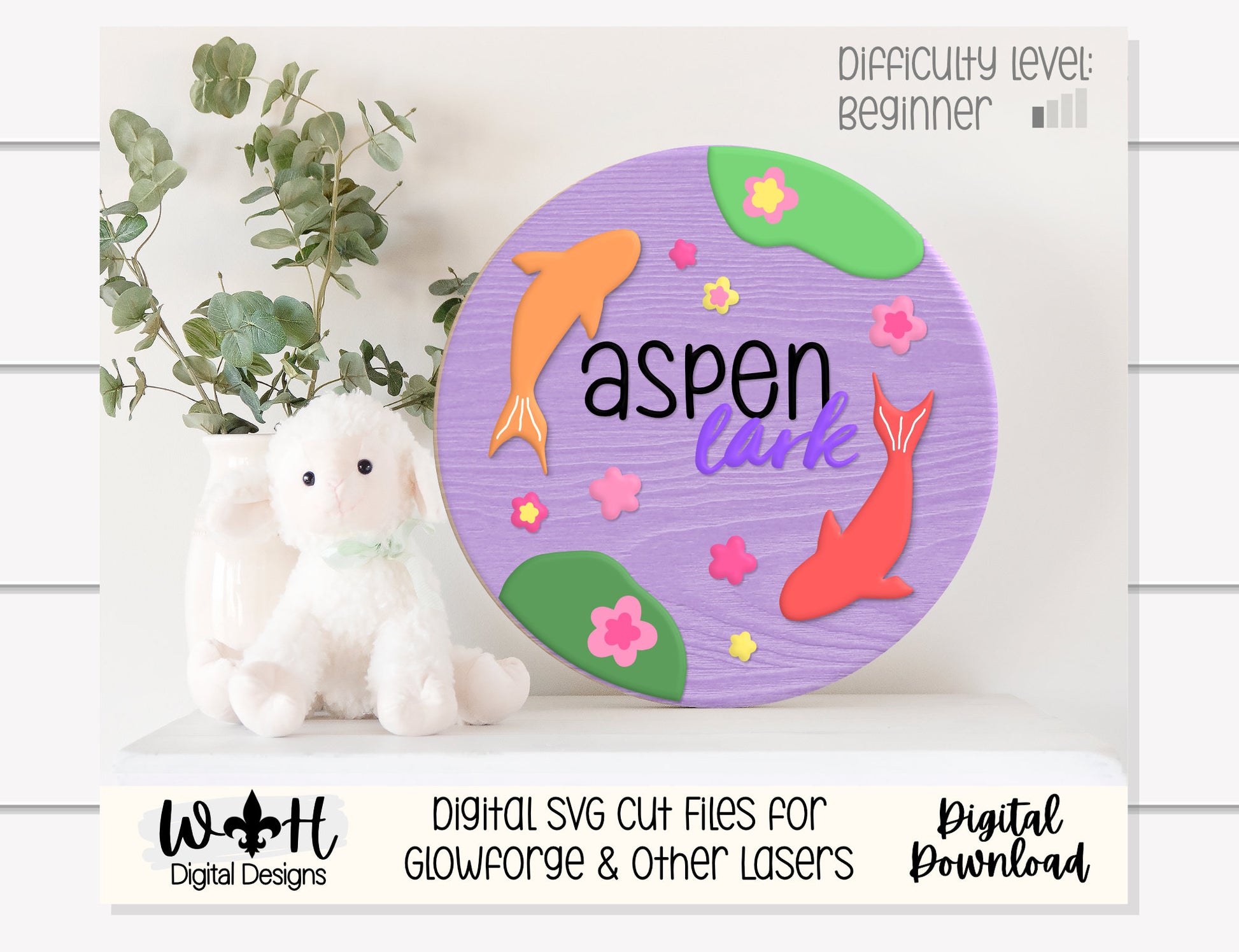 Zenful Koi Fish Pond Baby Nursery Round - Floral Sign Making Home Decor and DIY Kits - Cut File For Glowforge Lasers - Digital SVG File