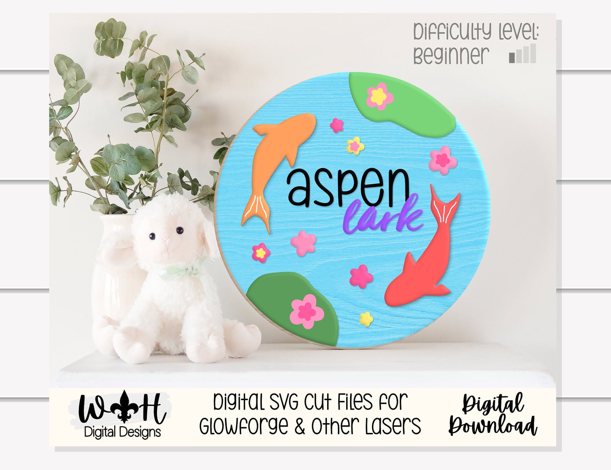 Zenful Koi Fish Pond Baby Nursery Round - Floral Sign Making Home Decor and DIY Kits - Cut File For Glowforge Lasers - Digital SVG File