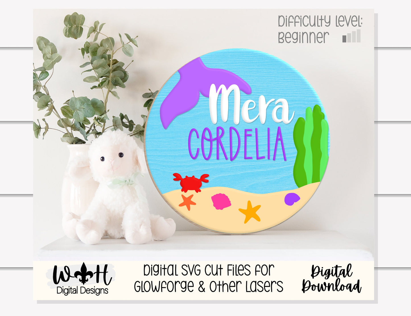 Under The Sea Mermaid Baby Girl Nursery Round - Sign Making Home Decor and DIY Kits - Cut File For Glowforge Lasers - Digital SVG File