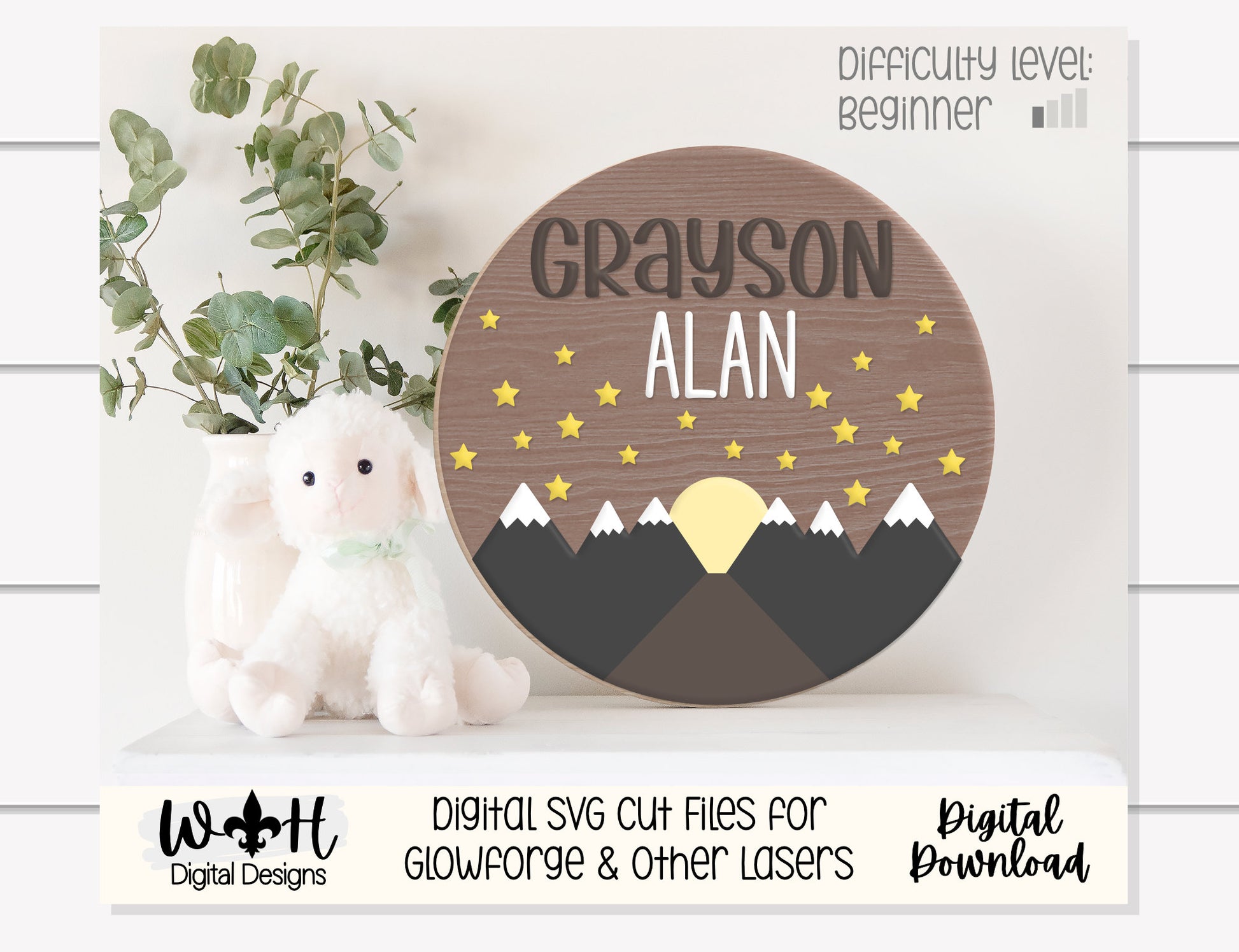 The Moonlit Mountain Nighttime Baby Nursery Round - Sign Making Home Decor and DIY Kits - Cut File For Glowforge Lasers - Digital SVG File