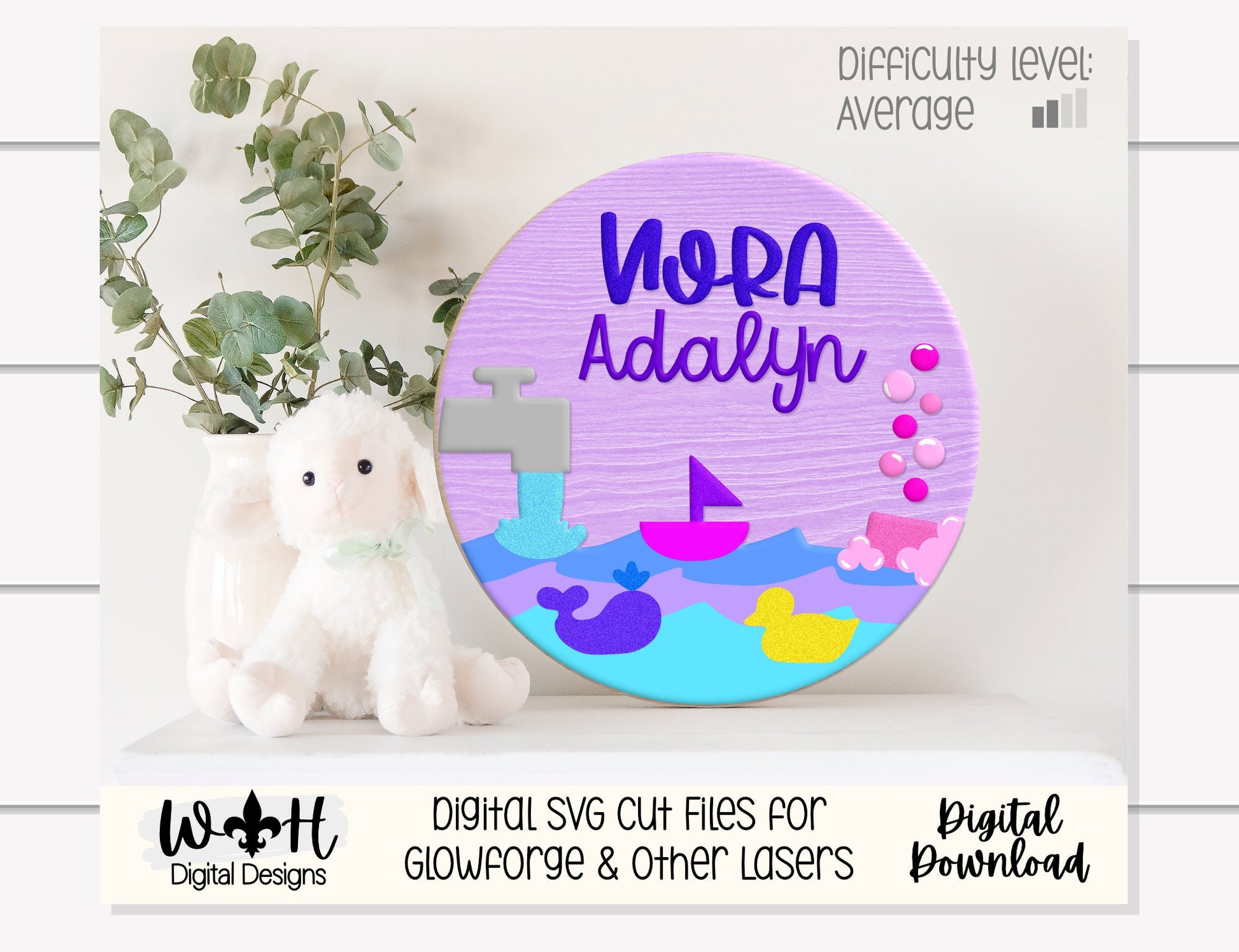 Bathtub Time Bubble Bath Baby Nursery Round - Sign Making Home Decor and DIY Kits - Cut File For Glowforge Lasers - Digital SVG File