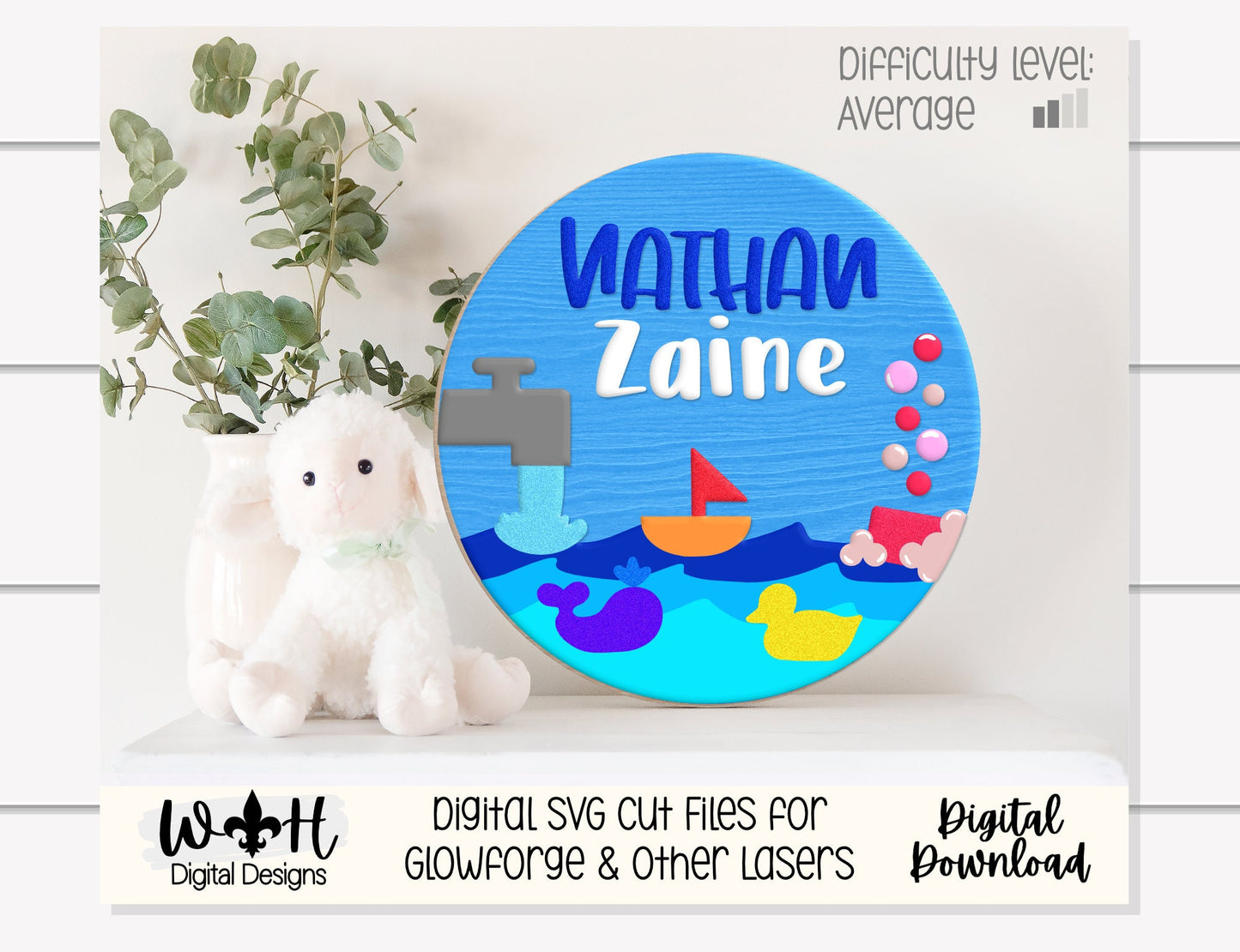 Bathtub Time Bubble Bath Baby Nursery Round - Sign Making Home Decor and DIY Kits - Cut File For Glowforge Lasers - Digital SVG File