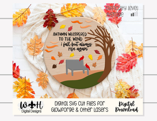 Windy Autumn Day Leaf and Cardinal Door Hanger Round - Seasonal Sign Making and DIY Kits - Cut File For Glowforge Laser - Digital SVG File