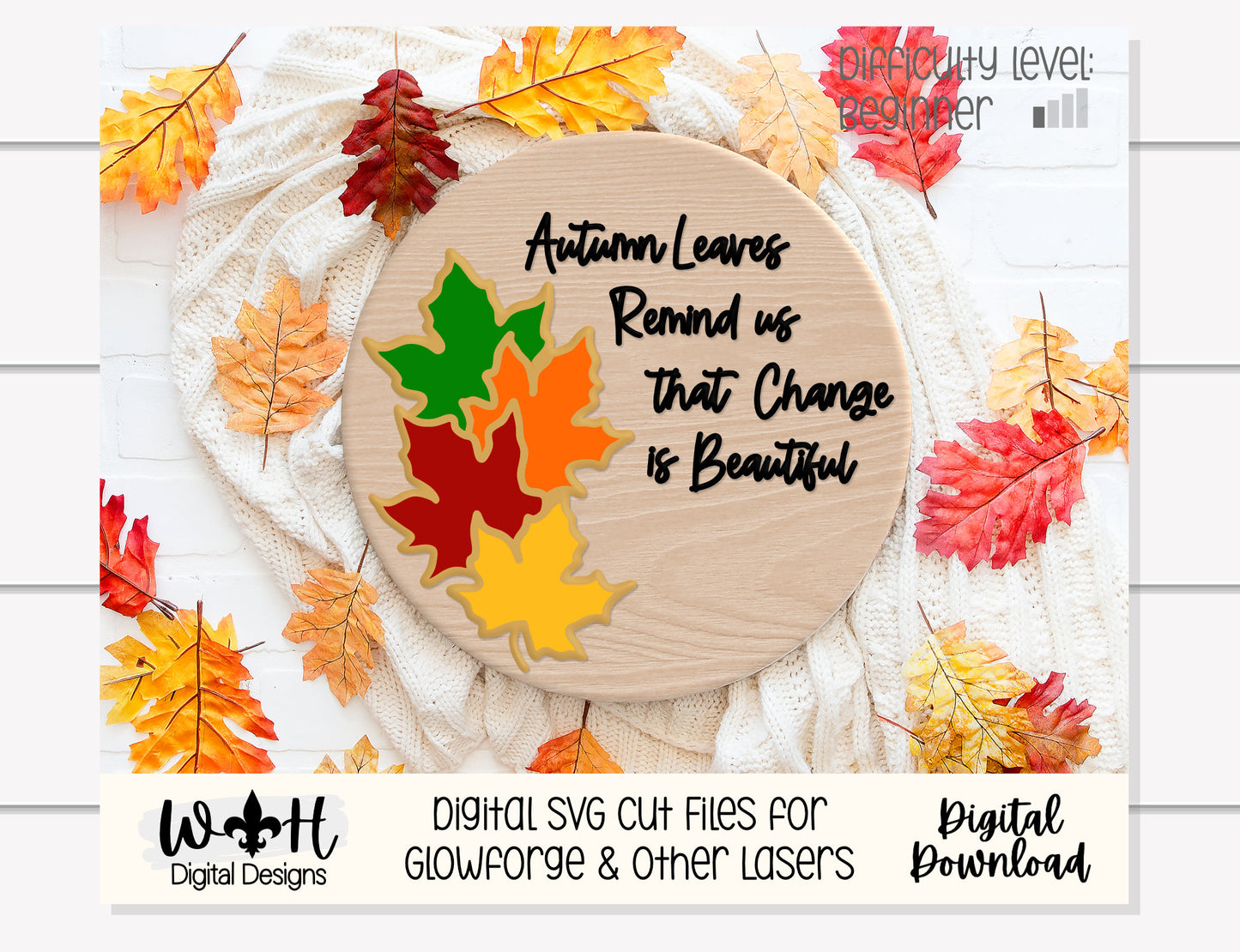 Autumn Leaves Remind Us That Change Is Beautiful - Seasonal Sign Making and DIY Kits - Cut File For Glowforge Lasers - Digital SVG File