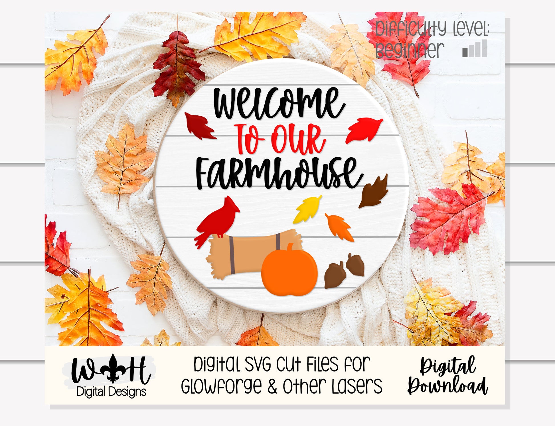 Welcome To Our Farmhouse Autumn Seasonal Round - Fall Door Hanger - Files for Sign Making - SVG Cut File For Glowforge Pro - Digital File