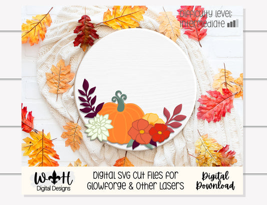 Cottagecore Pumpkin and Florals Fall Door Hanger - Files for Sign Making - Laser Cut SVG Files For Glowforge C02 Lasers - Digital File