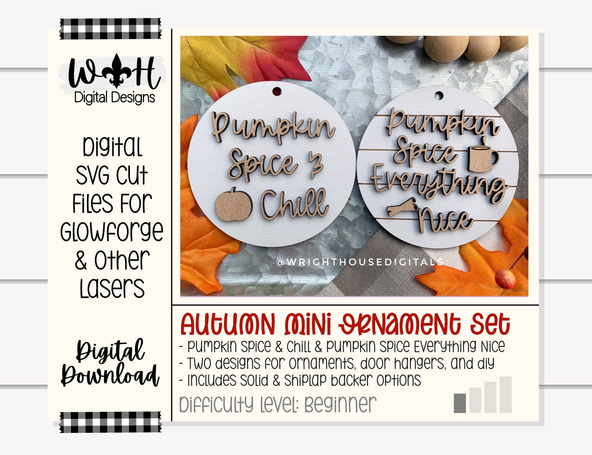 Pumpkin Spice Everything Nice Fall Traditions Mini Ornament Set - Digital Files for Cutting Machines and Glowforge Lasers - Digital SVG File