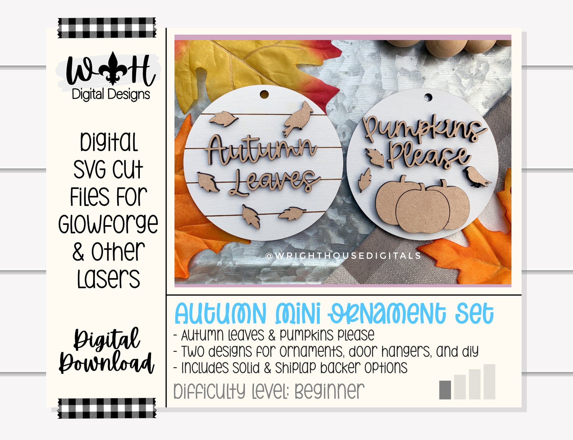 Autumn Leaves and Pumpkins Please Fall Traditions Mini Ornament Set - Files for Cutting Machines and Glowforge Lasers - Digital SVG File