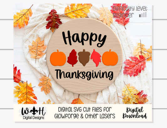 Happy and Blessed Thanksgiving Pumpkin Round Bundle - Seasonal Sign Making and DIY Kits - Cut File For Glowforge Laser - Digital SVG File