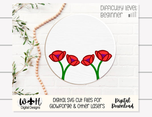 Poppy Flower Simple Floral Shelf Sitter Sign - Round Sign Making and DIY Kits - Beginner Cut File For Glowforge Lasers - Digital SVG File