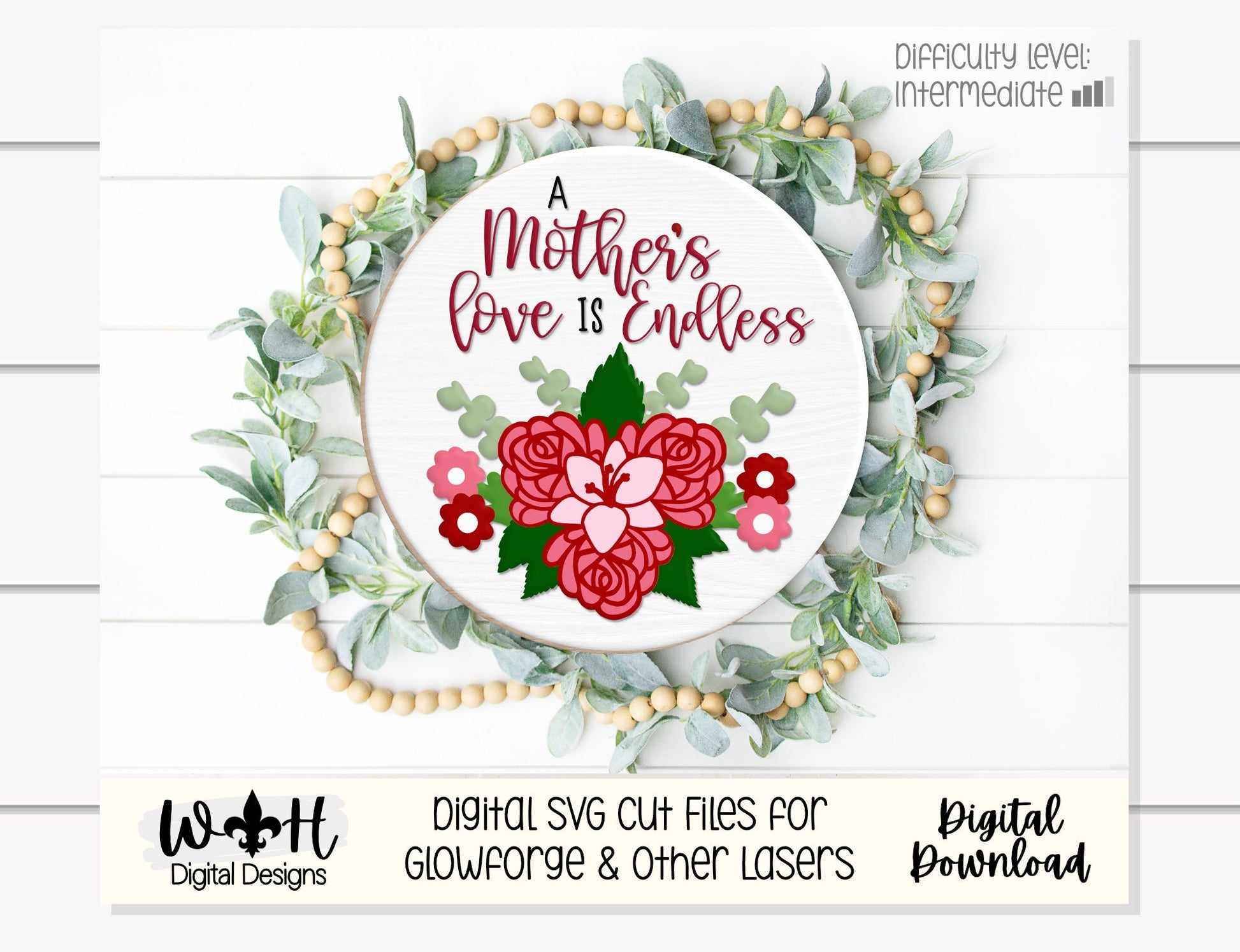 Mother's Day Lily Rose Bouquet Floral Door Hanger - Spring Sign Making and DIY Kits - Cut File For Glowforge Laser - Digital SVG File