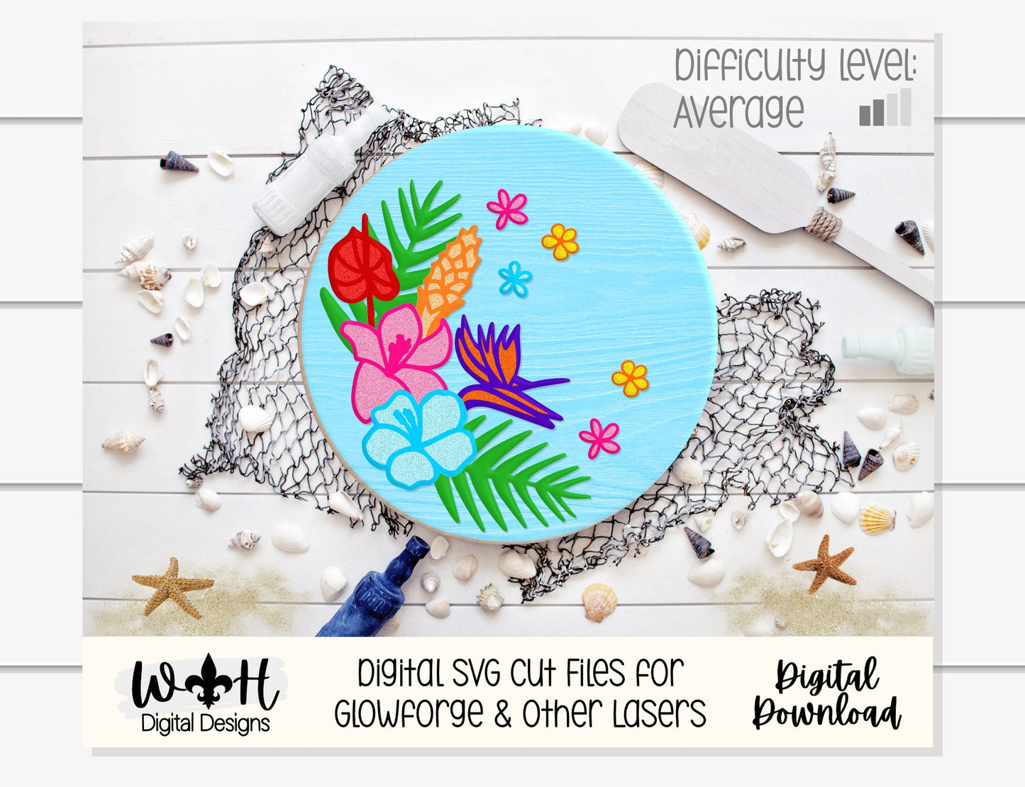 Summer Hibiscus Lily Birds of Paradise Tropical Floral Hanger - Sign Making and DIY Kits - Cut File For Glowforge Laser - Digital SVG File