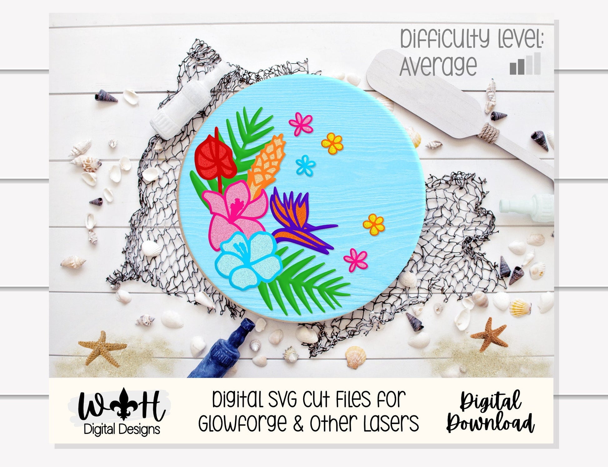 Summer Hibiscus Lily Birds of Paradise Tropical Floral Hanger - Sign Making and DIY Kits - Cut File For Glowforge Laser - Digital SVG File