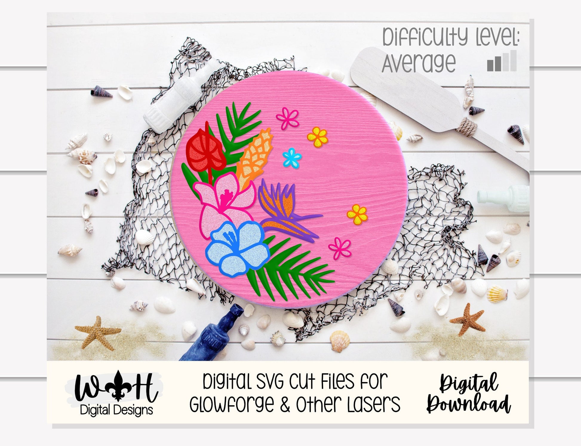 Summer Hibiscus Lily Birds of Paradise Tropical Floral Hanger - Sign Making and DIY Kits - Cut File For Glowforge Laser - Digital SVG File