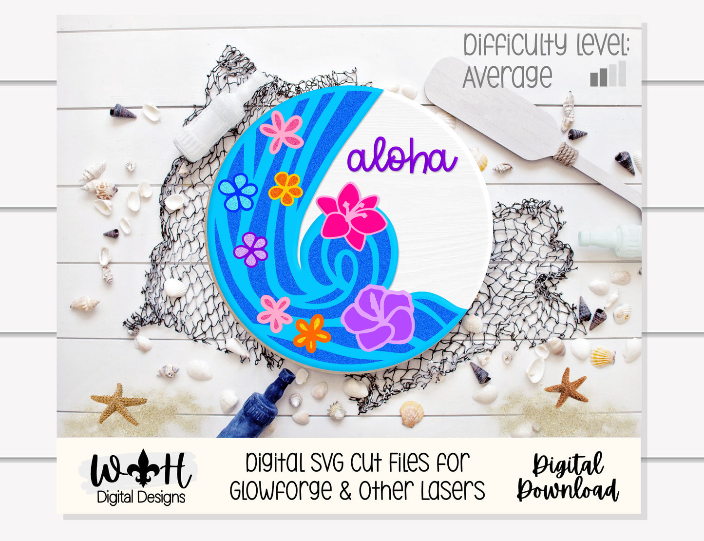 Aloha Waterfall Door Hanger Round - Summer Floral Sign Making and DIY Kits - Single Line Cut File For Glowforge Laser - Digital SVG File