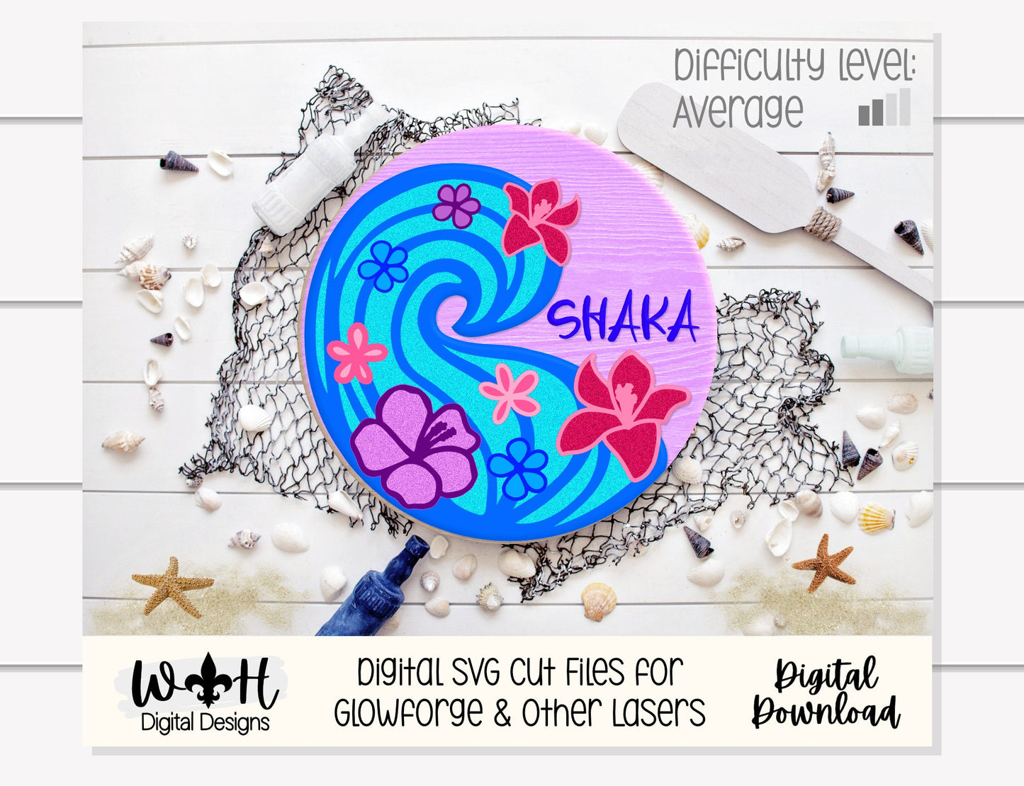 Shaka Tropical Waves Hibiscus Door Hanger - Summer Floral Sign Making and DIY Kits - Cut File For Glowforge Laser - Digital SVG File