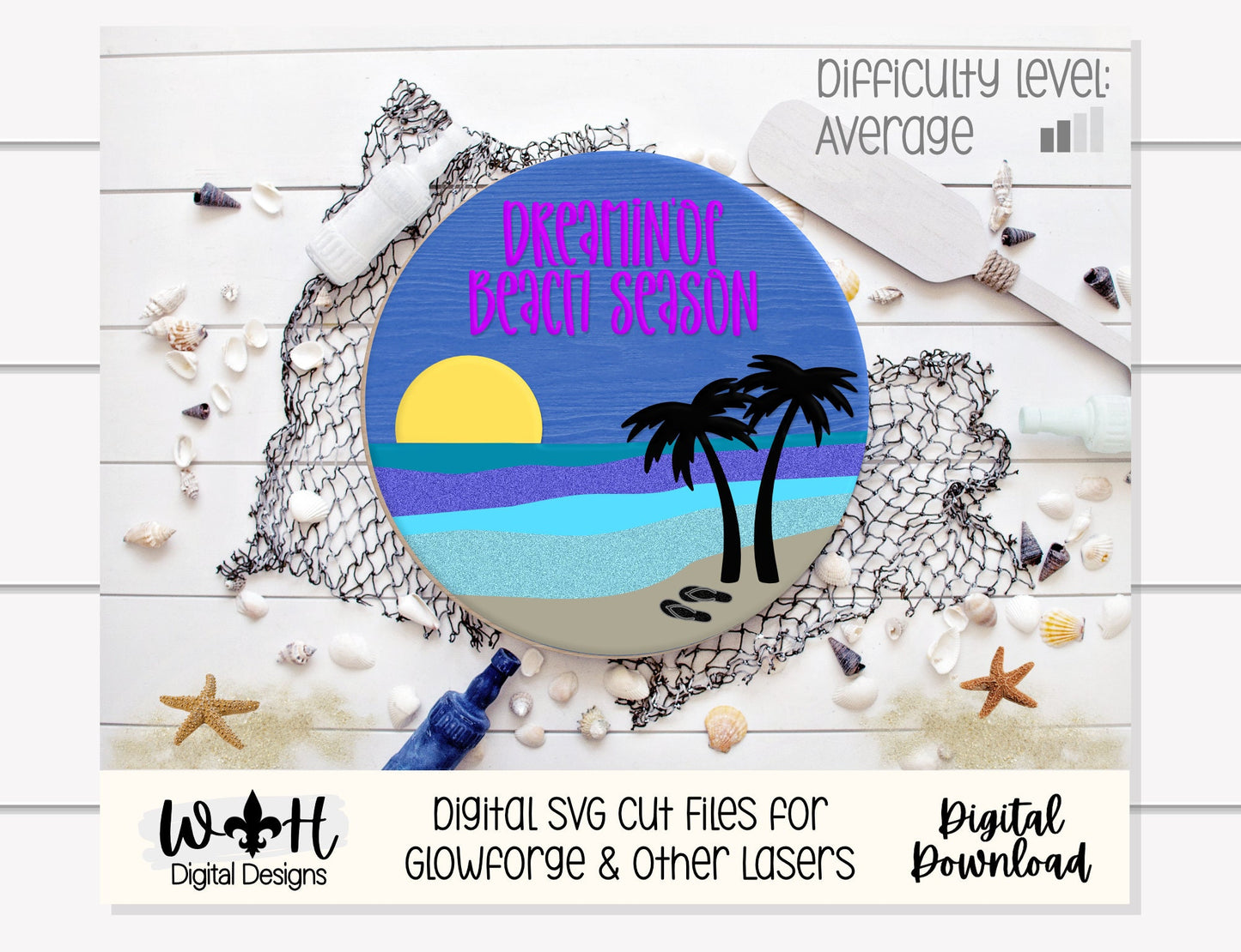 Dreamin of Beach Season Summer Door Hanger Round - Sign Making and DIY Kits - Cut File For Glowforge Lasers - Digital SVG File