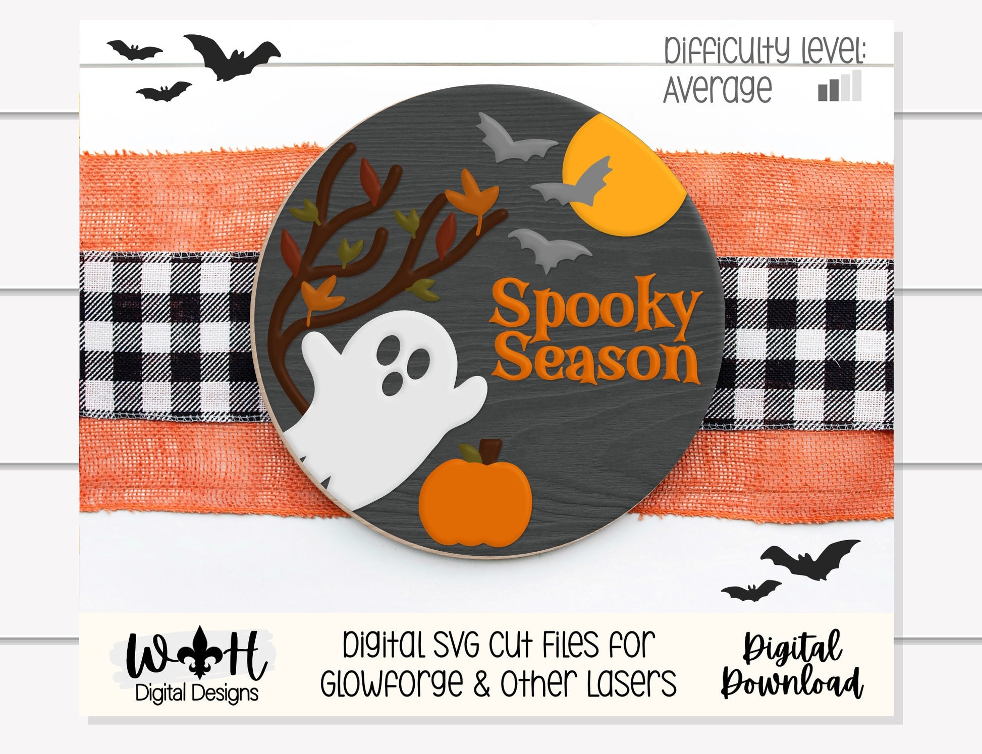 Spooky Season Ghost Halloween Door Hanger Round - Seasonal Sign Making and DIY Kits - Cut File For Glowforge Lasers - Digital SVG File