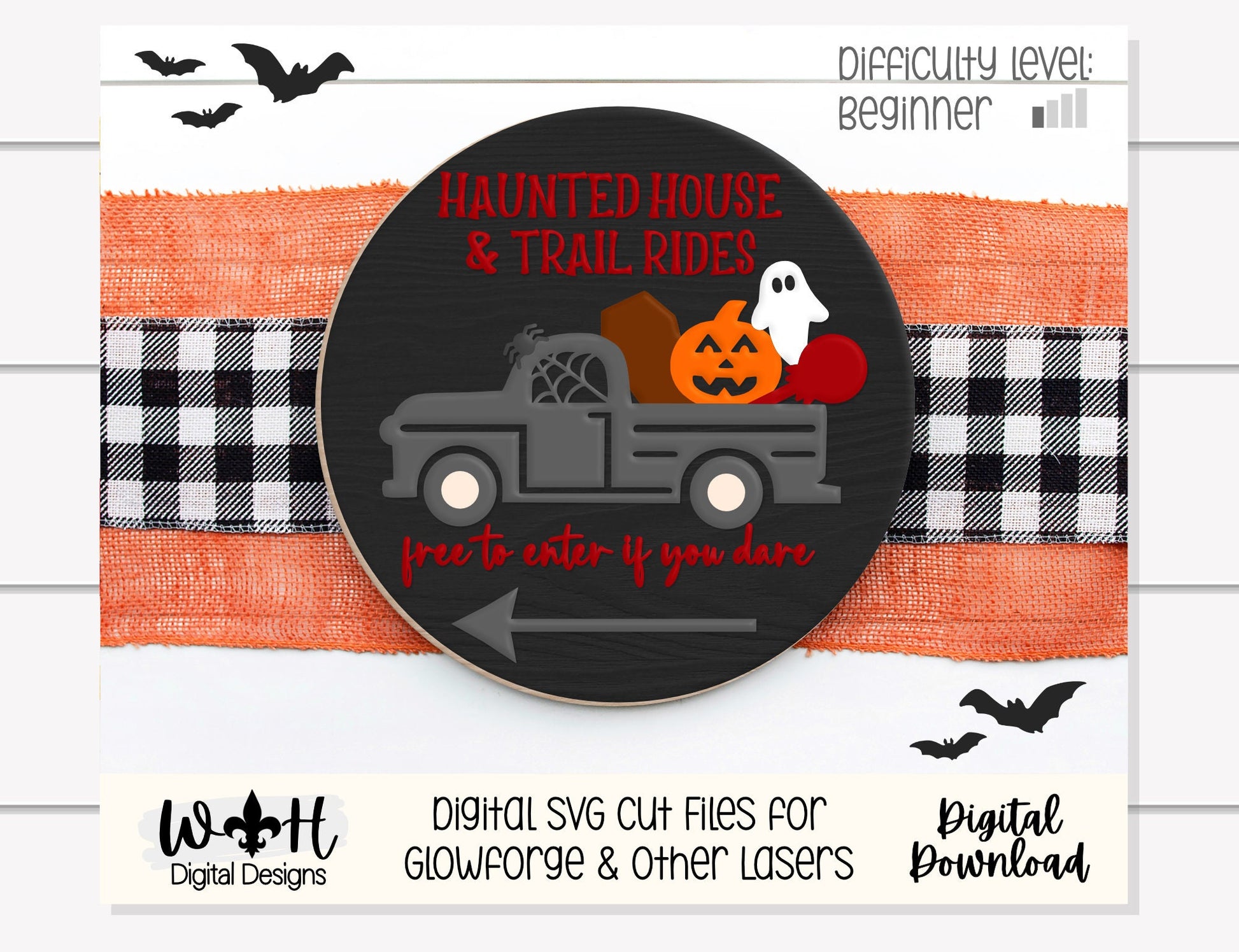 Haunted House and Trail Rides Halloween Round - Seasonal Sign Making and DIY Kits - Cut File For Glowforge Lasers - Digital SVG File