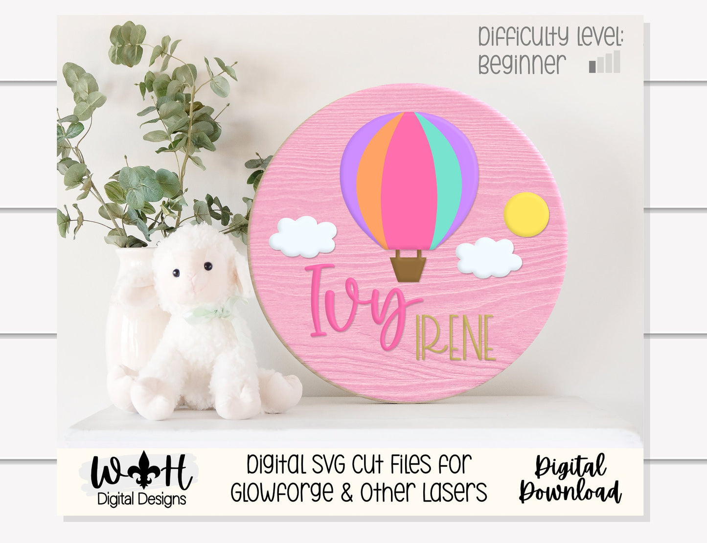 Hot Air Balloon Baby Nursery Round - Sign Making Home Decor and DIY Kits - Cut File For Glowforge Lasers - Digital SVG File