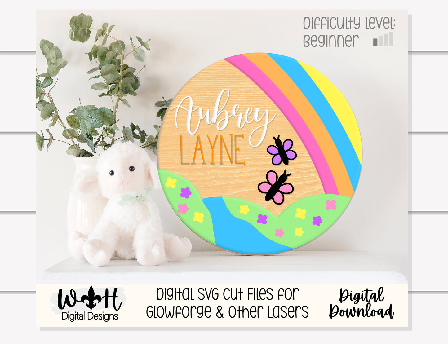 Springtime Butterfly Valley Baby Girl Nursery Round - Sign Making Home Decor and DIY Kits - Cut File For Glowforge Lasers - Digital SVG File