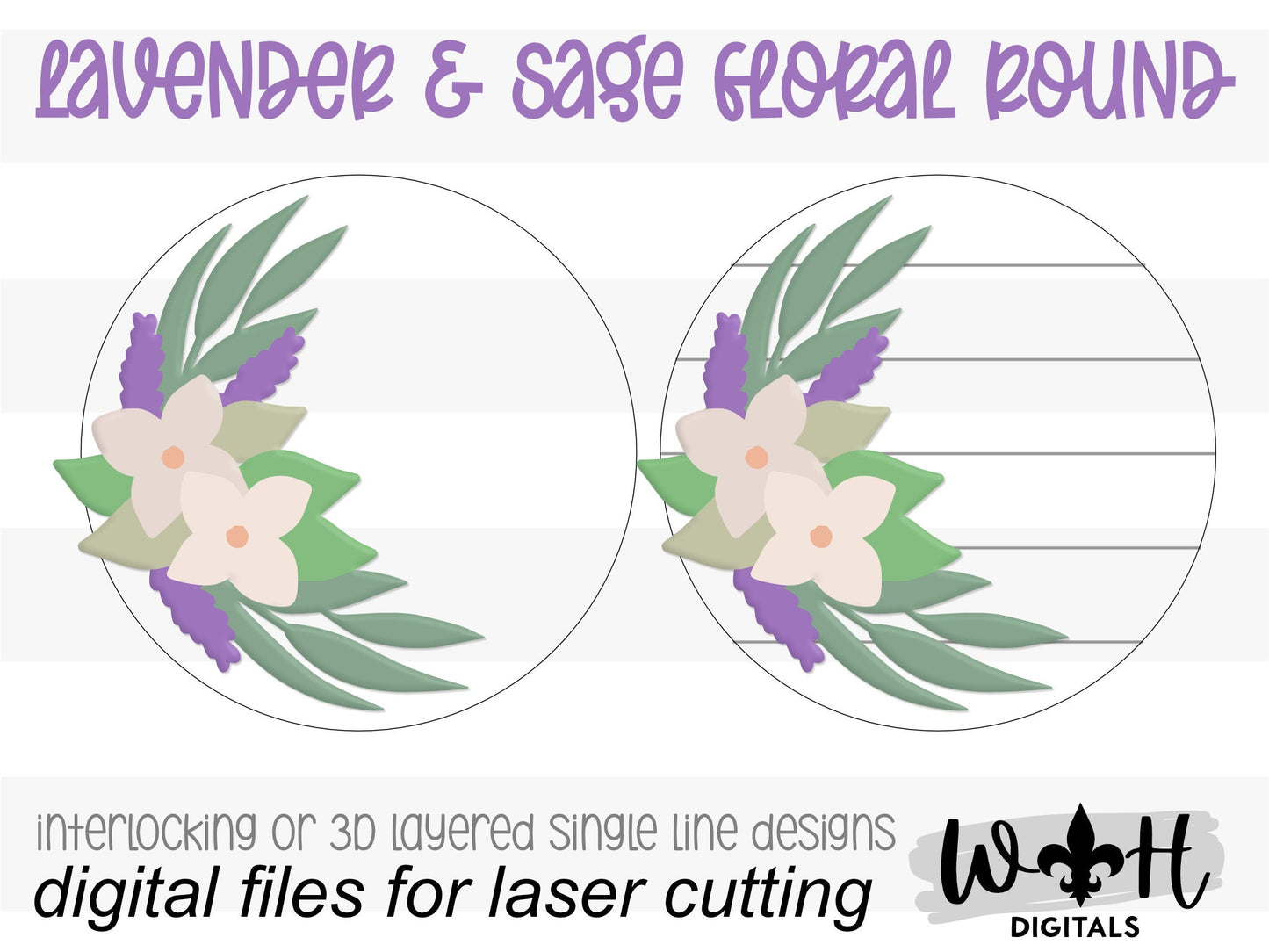 Lavender and Sage Farmhouse Floral Round - Spring Sign Making and DIY Kits - Single Line Cut File For Glowforge Laser - Digital SVG File