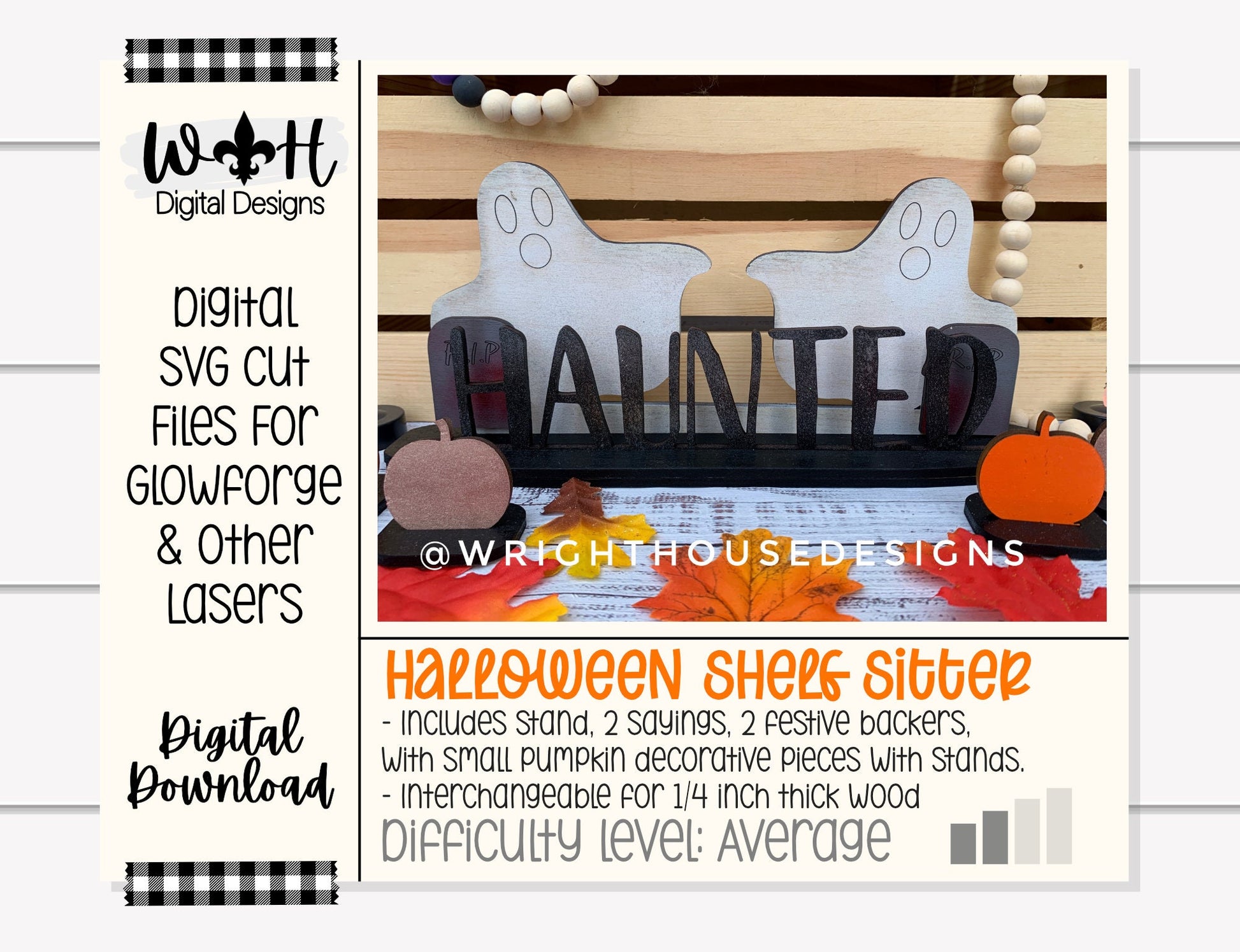 Halloween Interchangeable Centerpiece - Autumn Shelf Sitter - SVG Digital Downloads - Laser Cut Files For Glowforge Lasers - Digital File